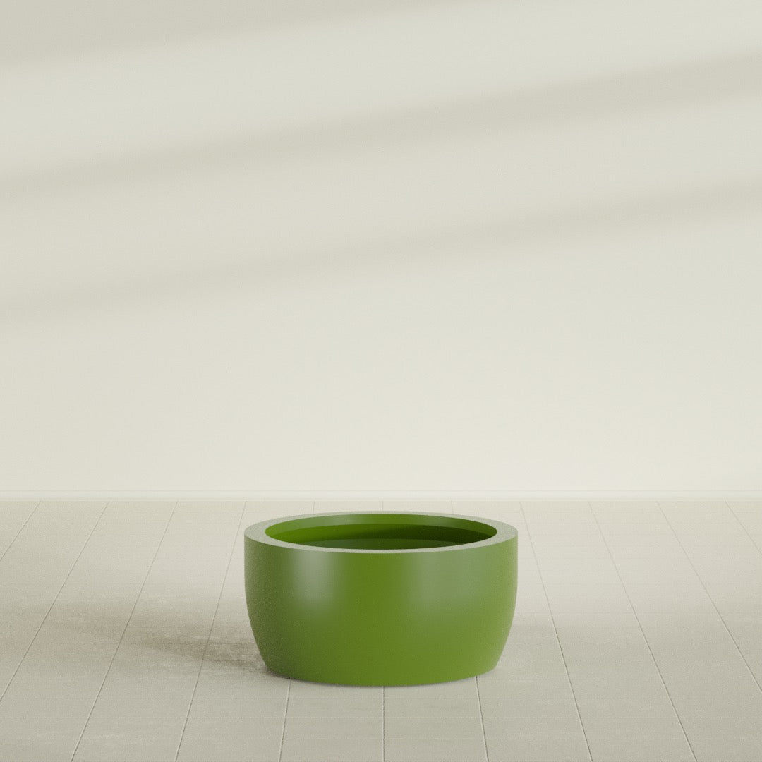 Casablanca Large Round Low Bowl Fiberglass Planter - 30 in x 30 in x 15 in - Satin Green - Satin Green,30 in x 30 in x 15 in