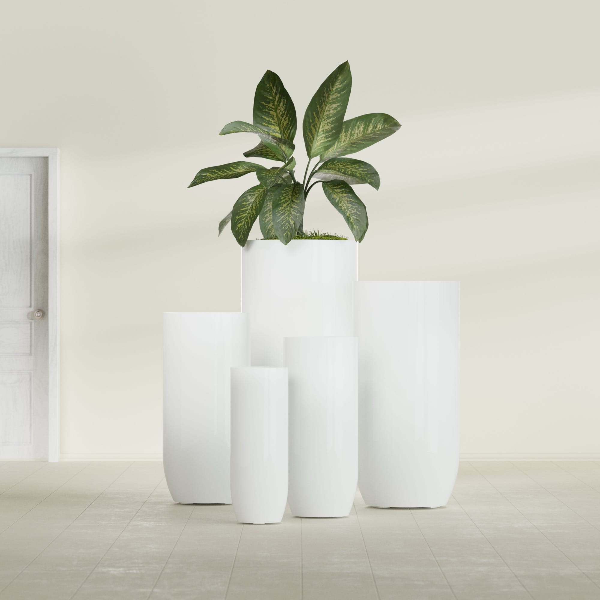 Saint Tropez Extra Large Tall Round Fiberglass Planter - 28 in x 28 in x 60 in - Matte White - Matte White,28 in x 28 in x 60 in