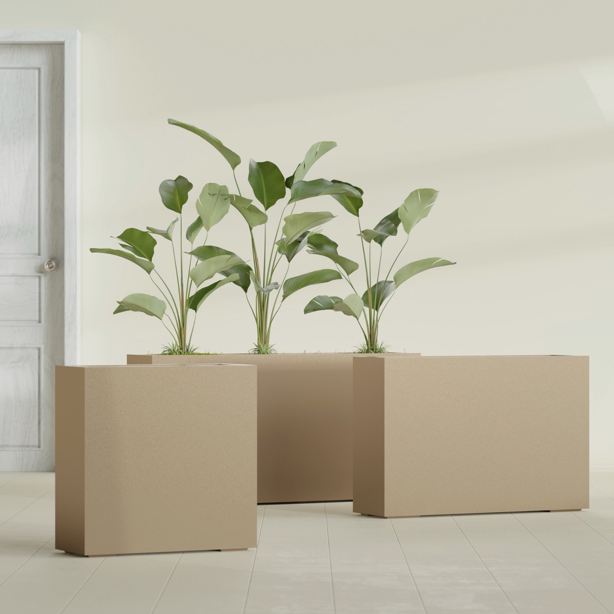 Milano Medium Narrow Rectangle Fiberglass Planter - 24 in x 10 in x 24 in - Metallic Gold - Metallic Gold,24 in x 10 in x 24 in