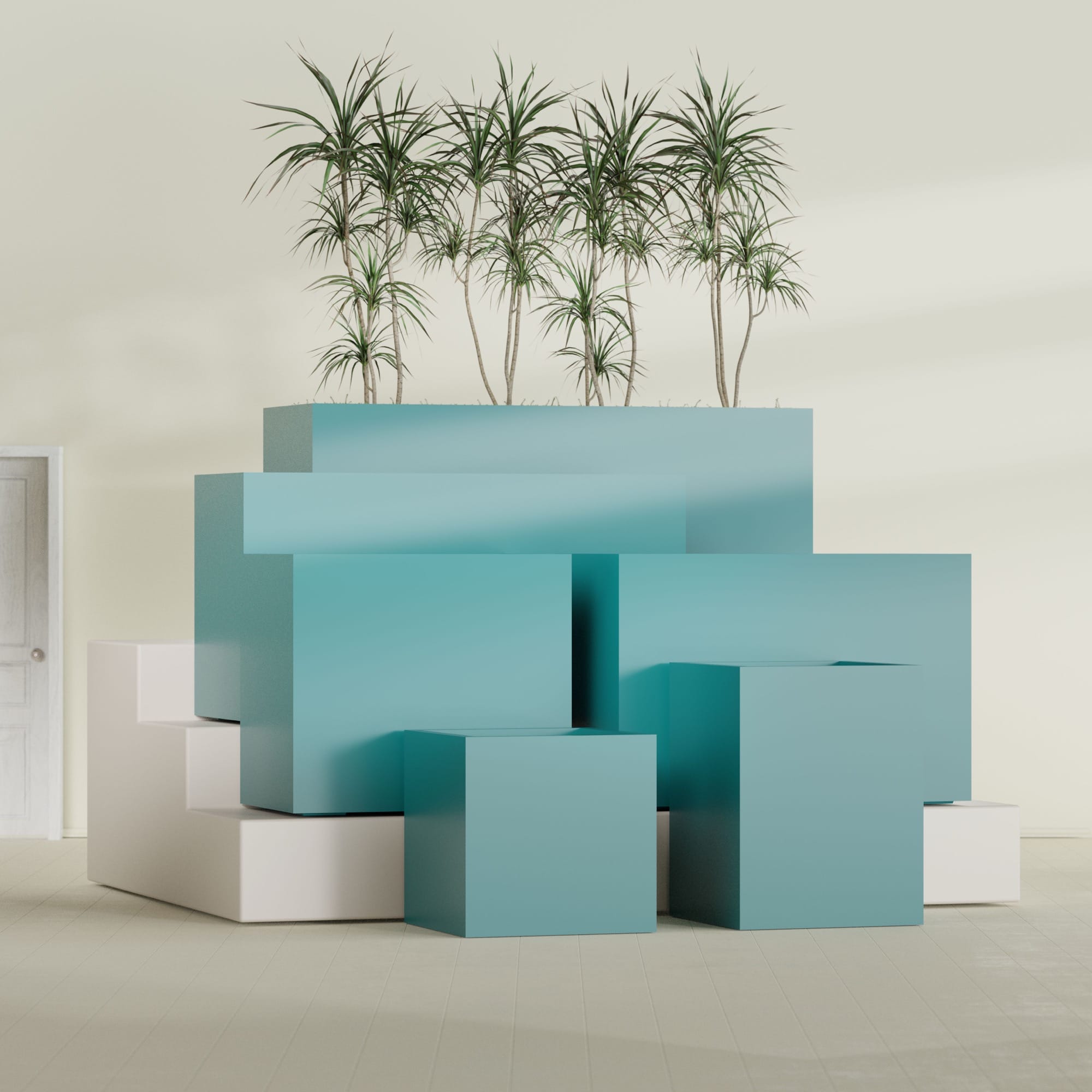 Brisbane Large Rectangle Fiberglass Planter - 24 in x 24 in x 32 in - Satin Sea Foam - Satin Sea Foam,24 in x 24 in x 32 in