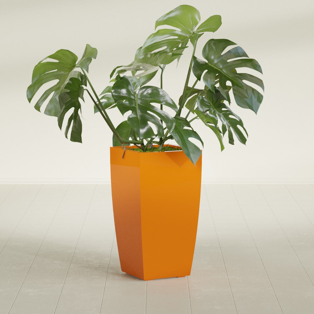 Toulan Large Tall Tapered Square Fiberglass Planter - 16 in x 16 in x 30 in - Gloss Tangerine - Gloss Tangerine,16 in x 16 in x 30 in