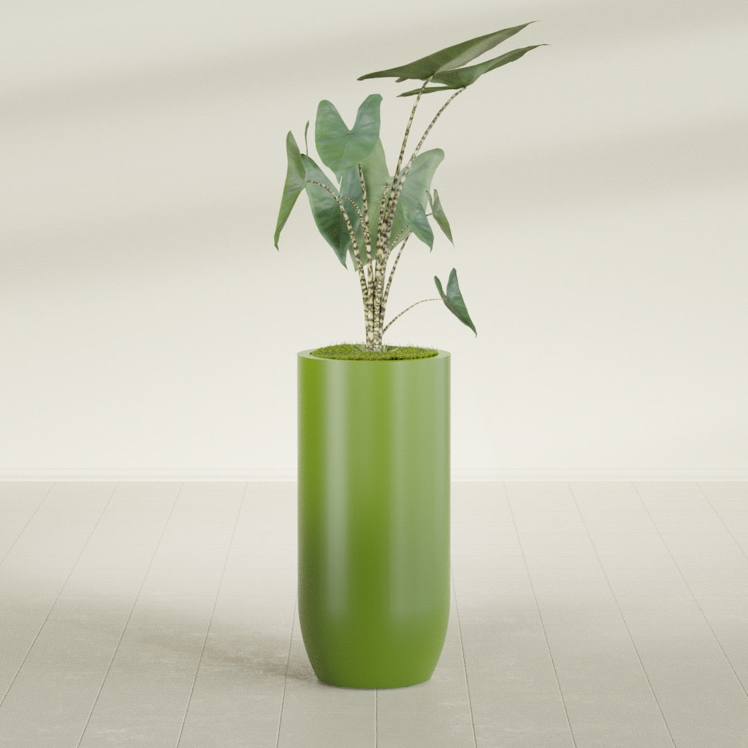 Saint Tropez Large Tall Round Fiberglass Planter - 20 in x 20 in x 43 in - Satin Green - Satin Green,20 in x 20 in x 43 in