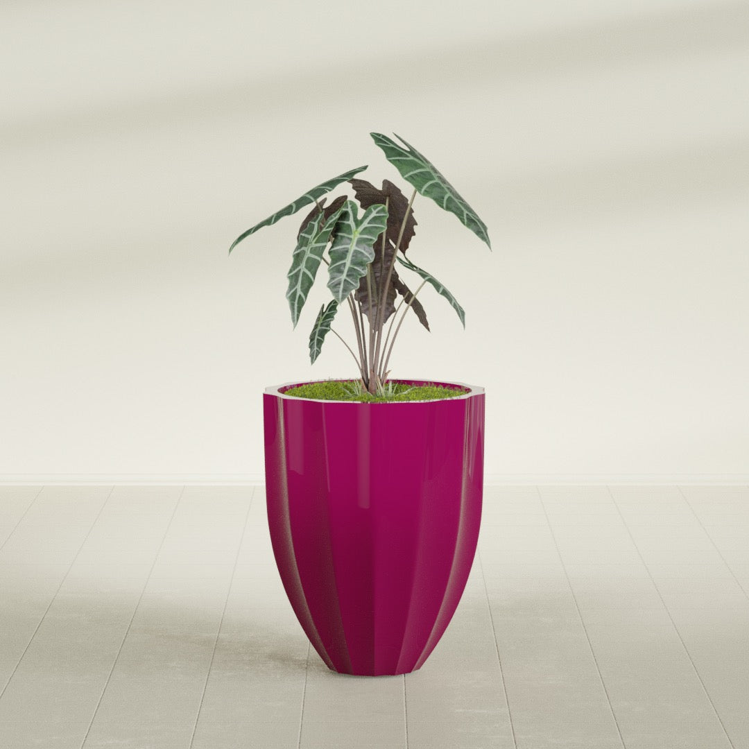 Alicante Medium Round Fiberglass Planter - 22 in x 22 in x 27 in - Gloss Eggplant - Gloss Eggplant,22 in x 22 in x 27 in