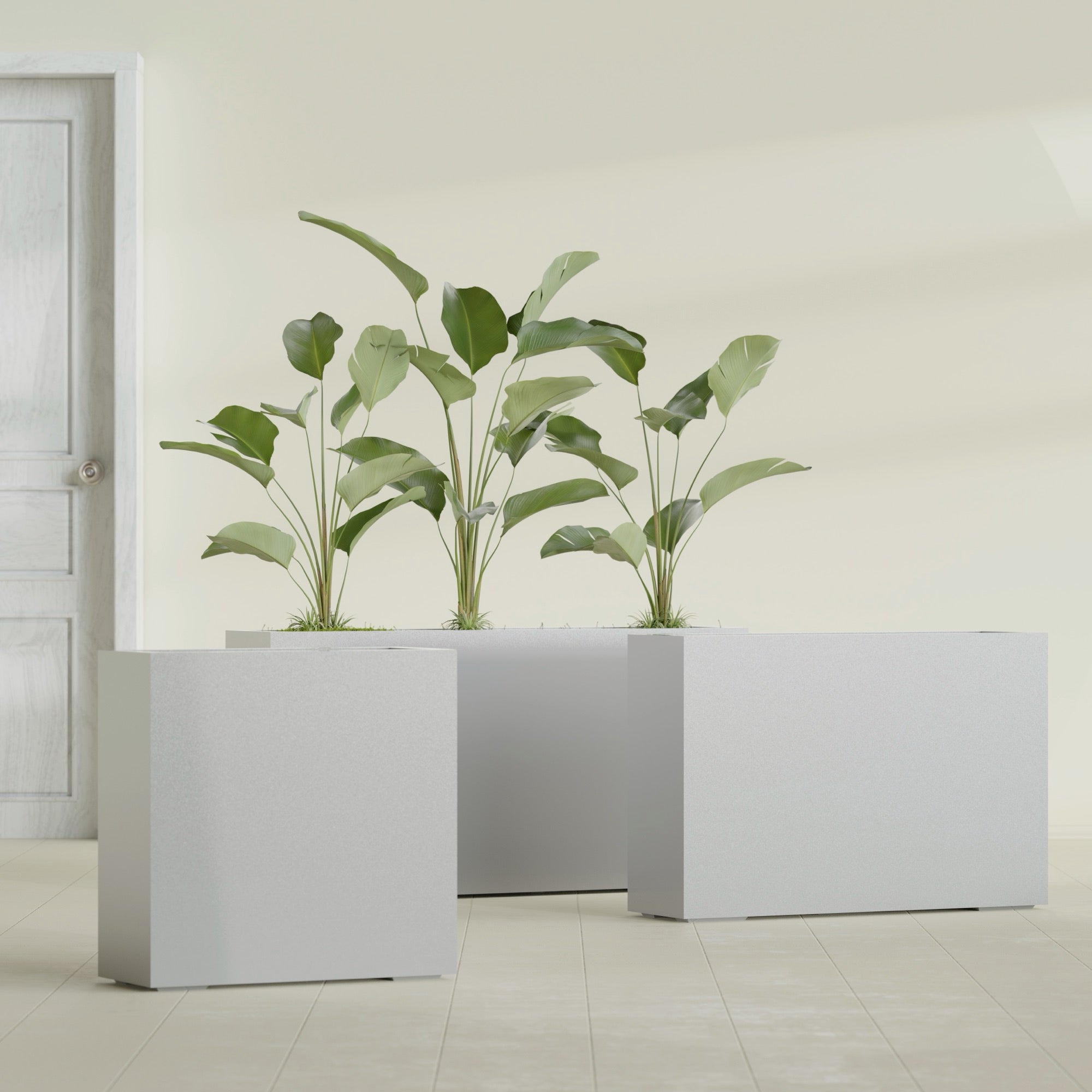 Milano Medium Narrow Rectangle Fiberglass Planter - 24 in x 10 in x 24 in - Metallic Silver - Metallic Silver,24 in x 10 in x 24 in