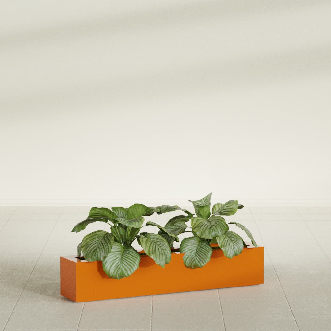 Salon Large Tall Rectangle Fiberglass Planter - 42 in x 8 in x 8 in - Gloss Tangerine - Gloss Tangerine,42 in x 8 in x 8 in