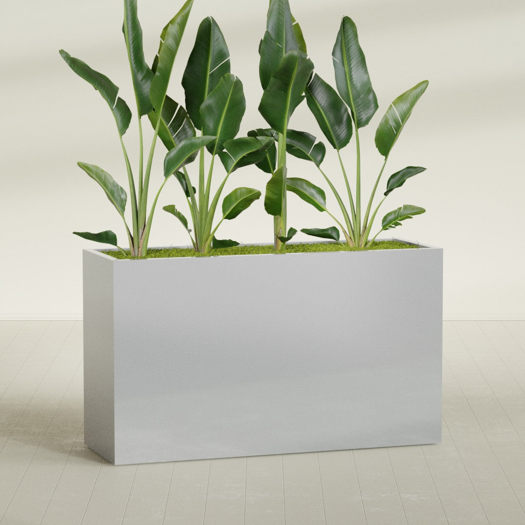 Darwin Extra Large Long Rectangle Fiberglass Planter - 72 in x 24 in x 42 in - Metallic Silver - Metallic Silver,72 in x 24 in x 42 in