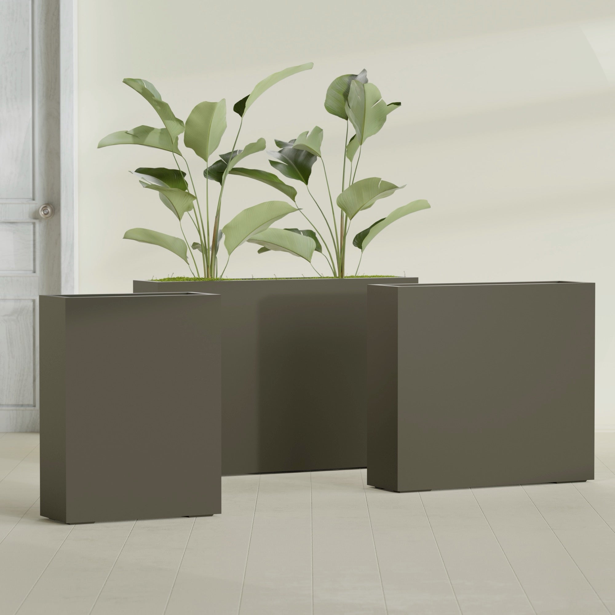 Amesbury Large Narrow Rectangle Fiberglass Planter - 24 in x 10 in x 32 in - Matte Bronze - Matte Bronze,24 in x 10 in x 32 in