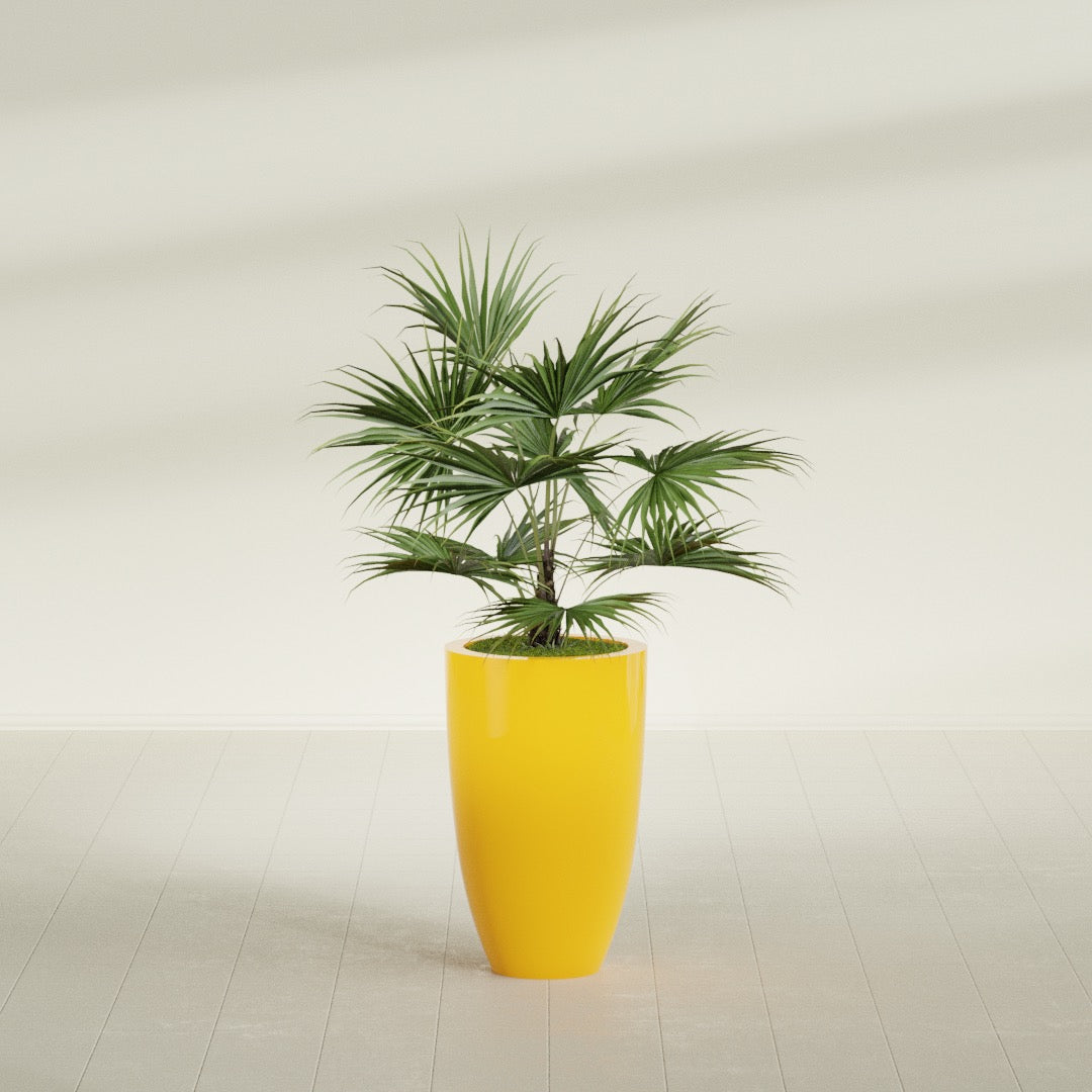 Brannan Medium Round Fiberglass Planter - 18 in x 18 in x 29 in - Gloss Saffron - Gloss Saffron,18 in x 18 in x 29 in