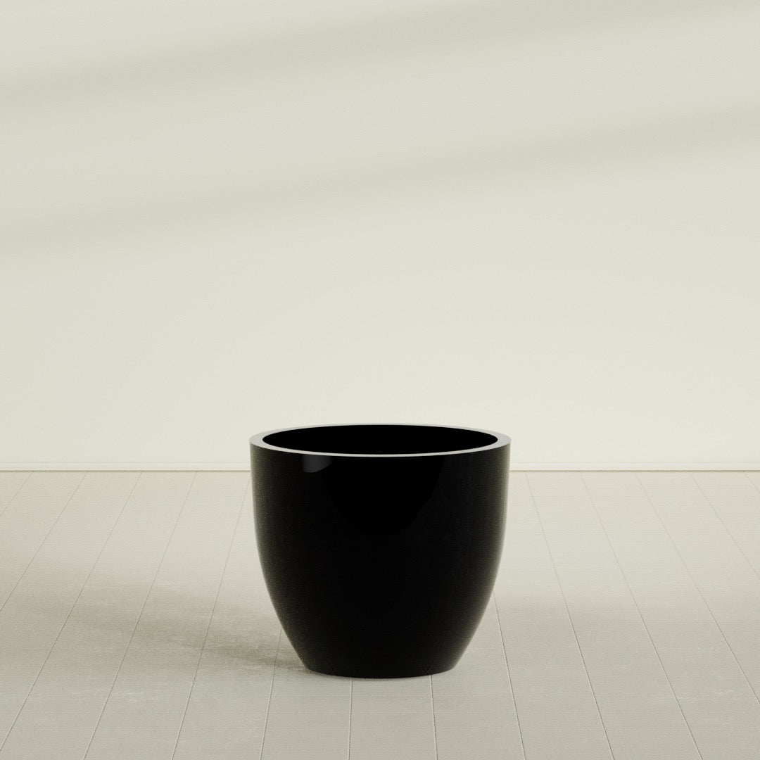 Wannsee Large Round Fiberglass Planter - 39 in x 39 in x 34 in - Gloss Black - Gloss Black,39 in x 39 in x 34 in