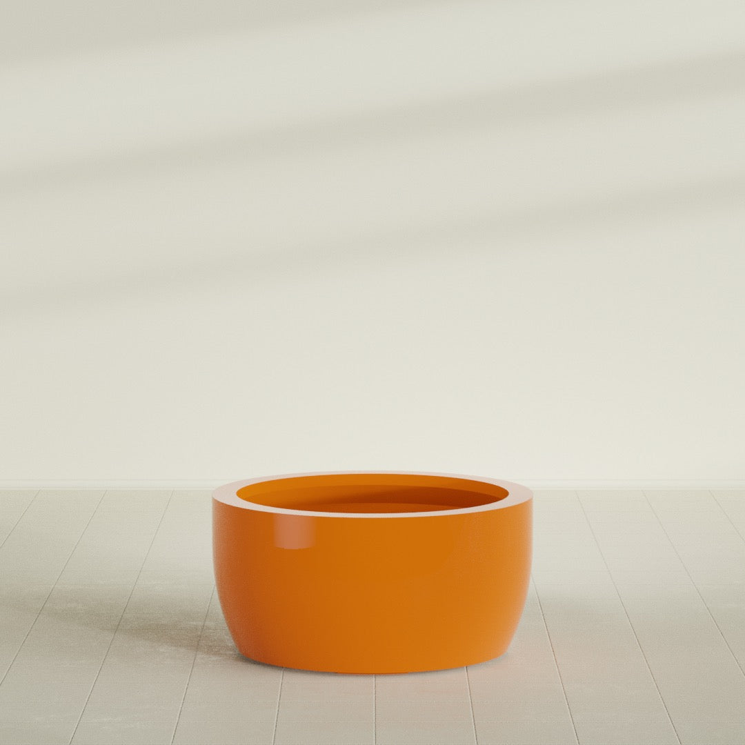 Casablanca Large Round Low Bowl Fiberglass Planter - 36 in x 36 in x 18 in - Gloss Tangerine - Gloss Tangerine,36 in x 36 in x 18 in