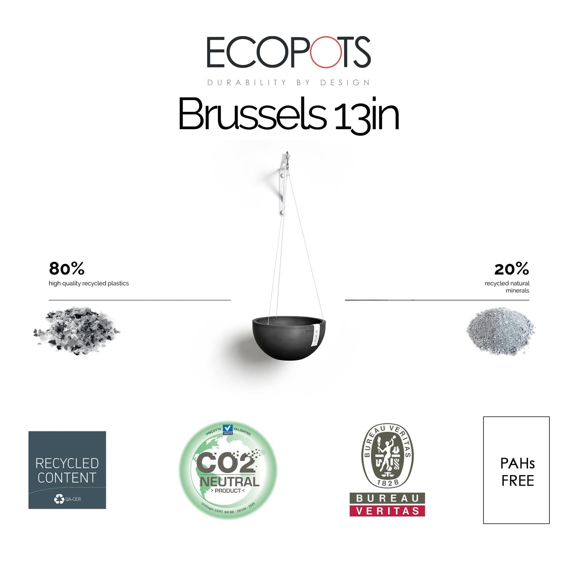 Hanging Brussels Small Bowl Planter - 13 in x 13 in x 6.5 in - Dark Grey - Dark Grey,13 in x 13 in x 6.5 in
