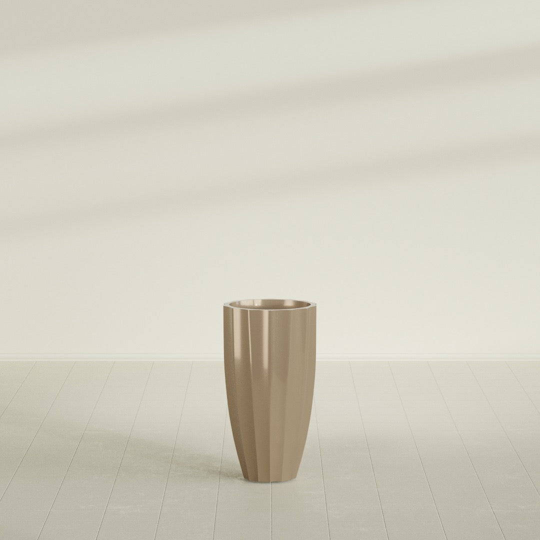 San Jose Large Tall Round Fluted Fiberglass Planter - 16 in x 16 in x 30 in - Metallic Gold - Metallic Gold,16 in x 16 in x 30 in