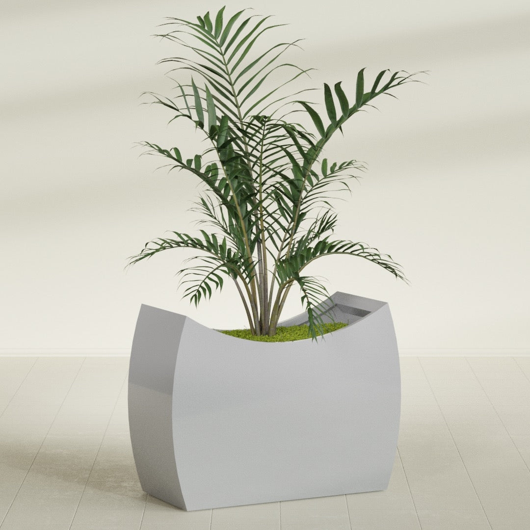 Seoul Extra Large Curved Abstract Fiberglass Planter - 48 in x 20 in x 36 in - Metallic Silver - Metallic Silver,48 in x 20 in x 36 in