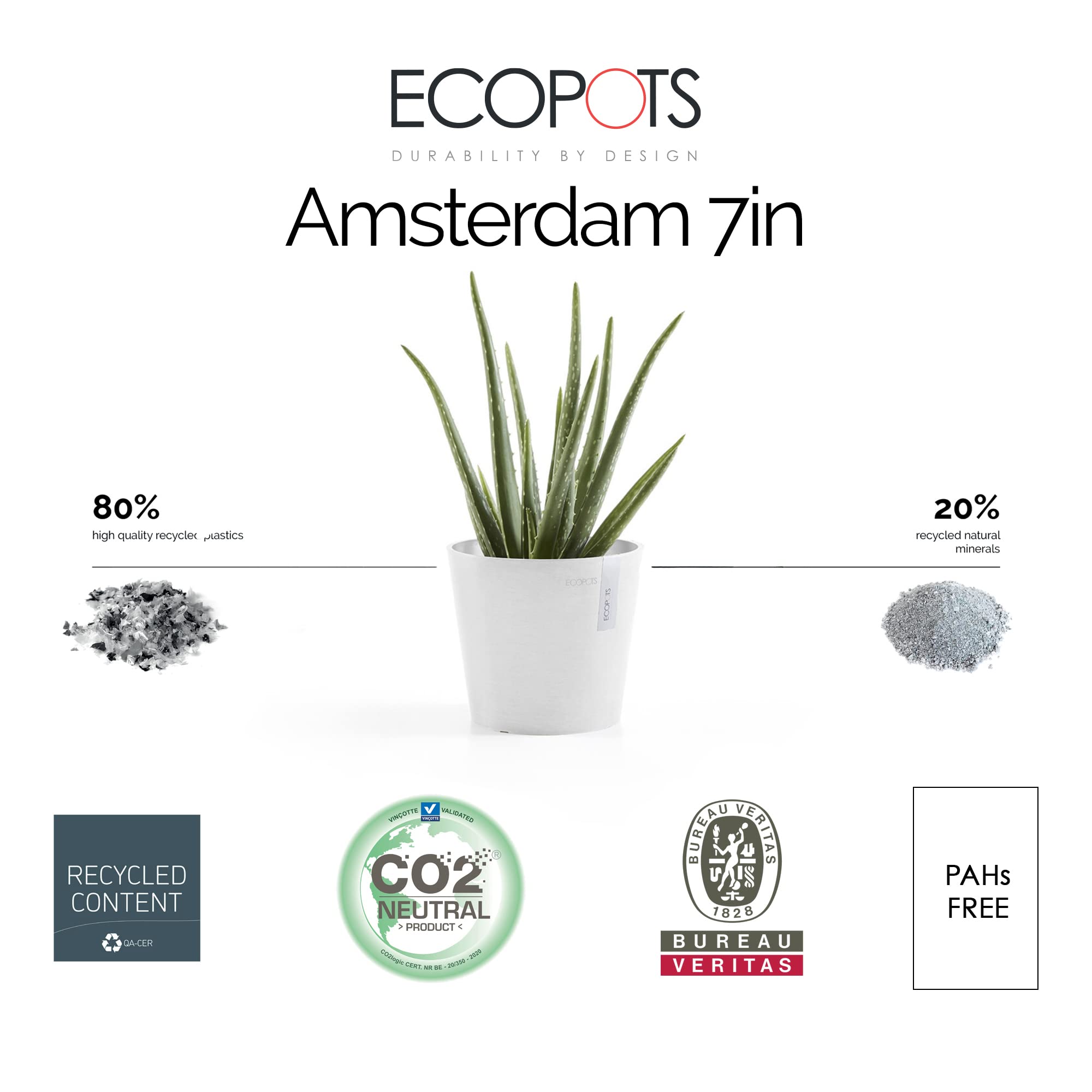 Amsterdam Small Round Planter - 8 in x 8 in x 7 in - Pure White - Pure White,8 in x 8 in x 7 in,Planter Only