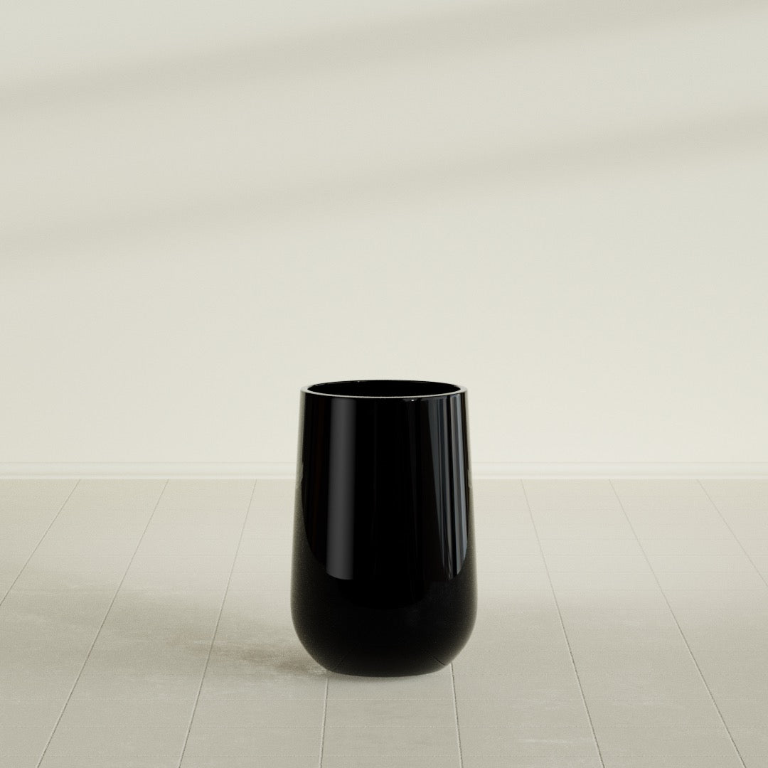Tall Hayden Medium Round Fiberglass Planter - 12 in x 12 in x 20 in - Gloss Black - Gloss Black,12 in x 12 in x 20 in
