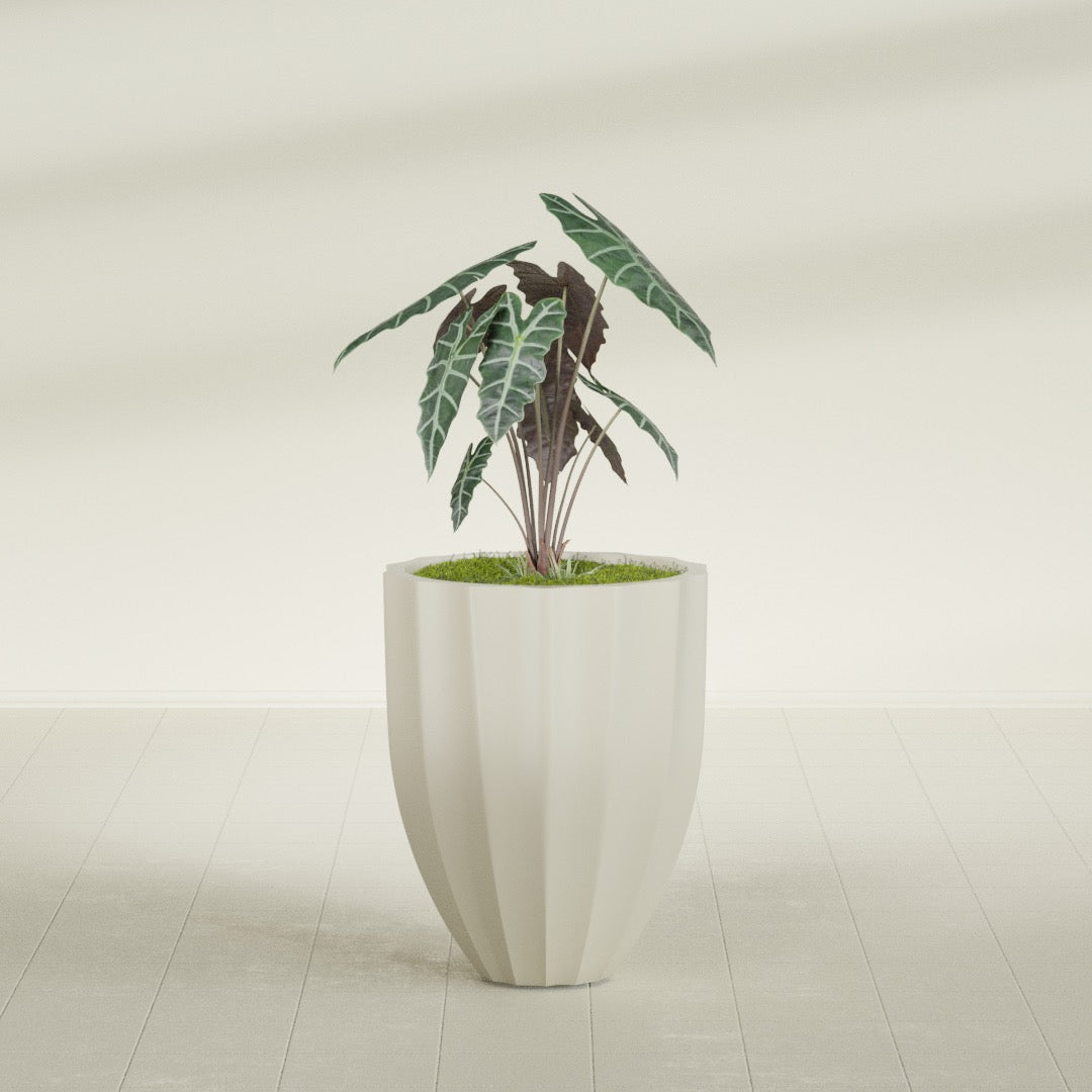 Alicante Medium Round Fiberglass Planter - 22 in x 22 in x 27 in - Satin Beige - Satin Beige,22 in x 22 in x 27 in