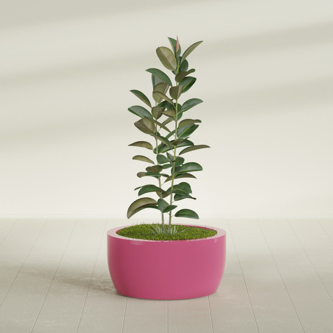 Casablanca Large Round Low Bowl Fiberglass Planter - 30 in x 30 in x 15 in - Gloss Pink Violet - Gloss Pink Violet,30 in x 30 in x 15 in