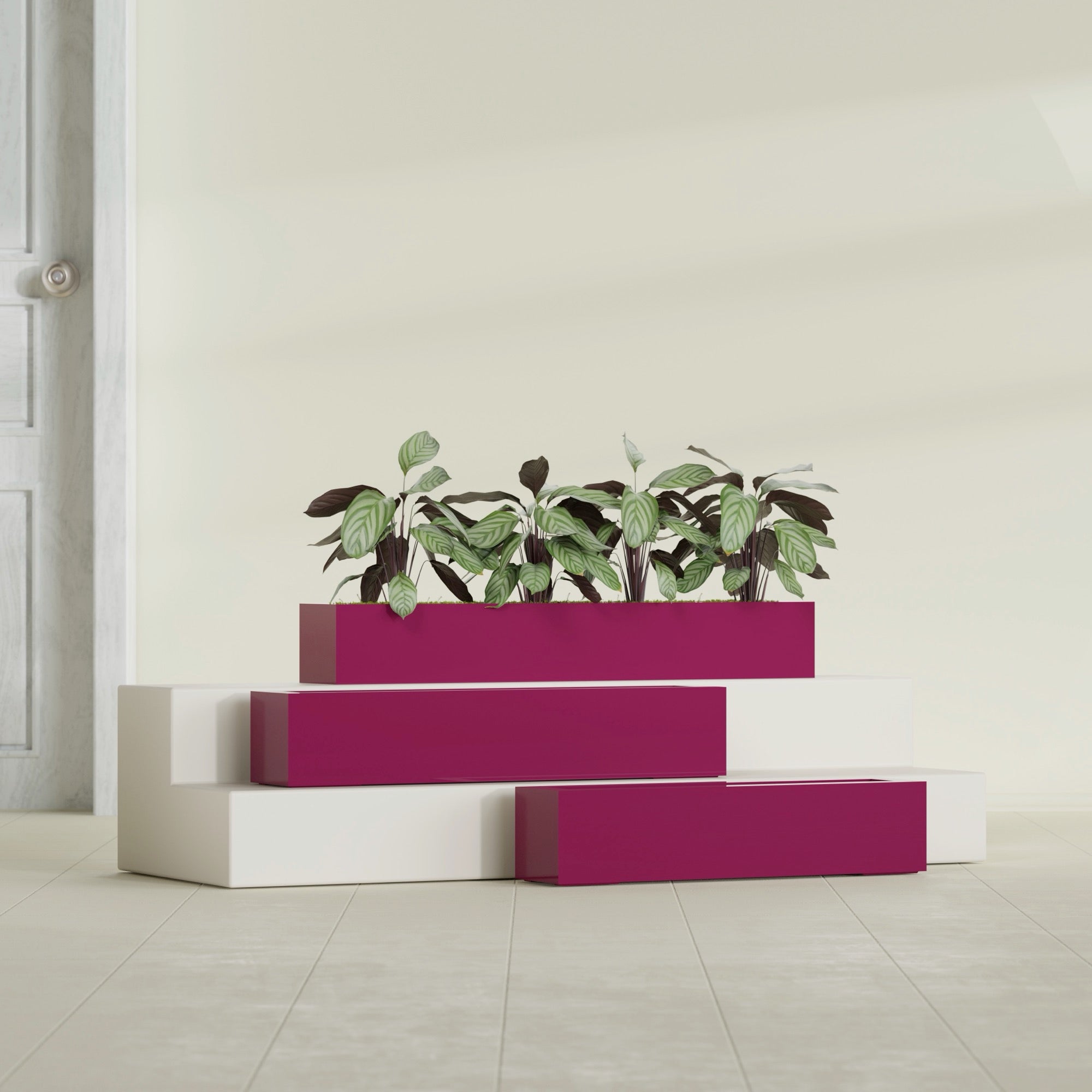 Salon Large Tall Rectangle Fiberglass Planter - 36 in x 8 in x 8 in - Gloss Eggplant - Gloss Eggplant,36 in x 8 in x 8 in