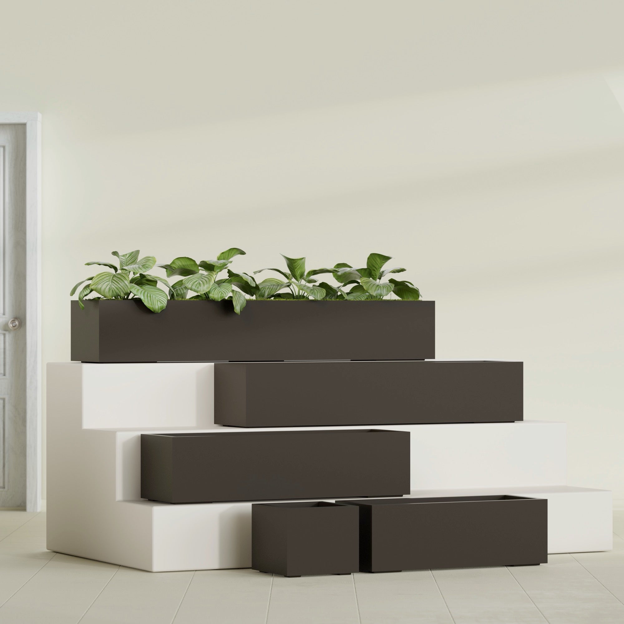 Cuba Large Long Rectangle Fiberglass Planter - 36 in x 14 in x 12 in - Matte Brown - Matte Brown,36 in x 14 in x 12 in
