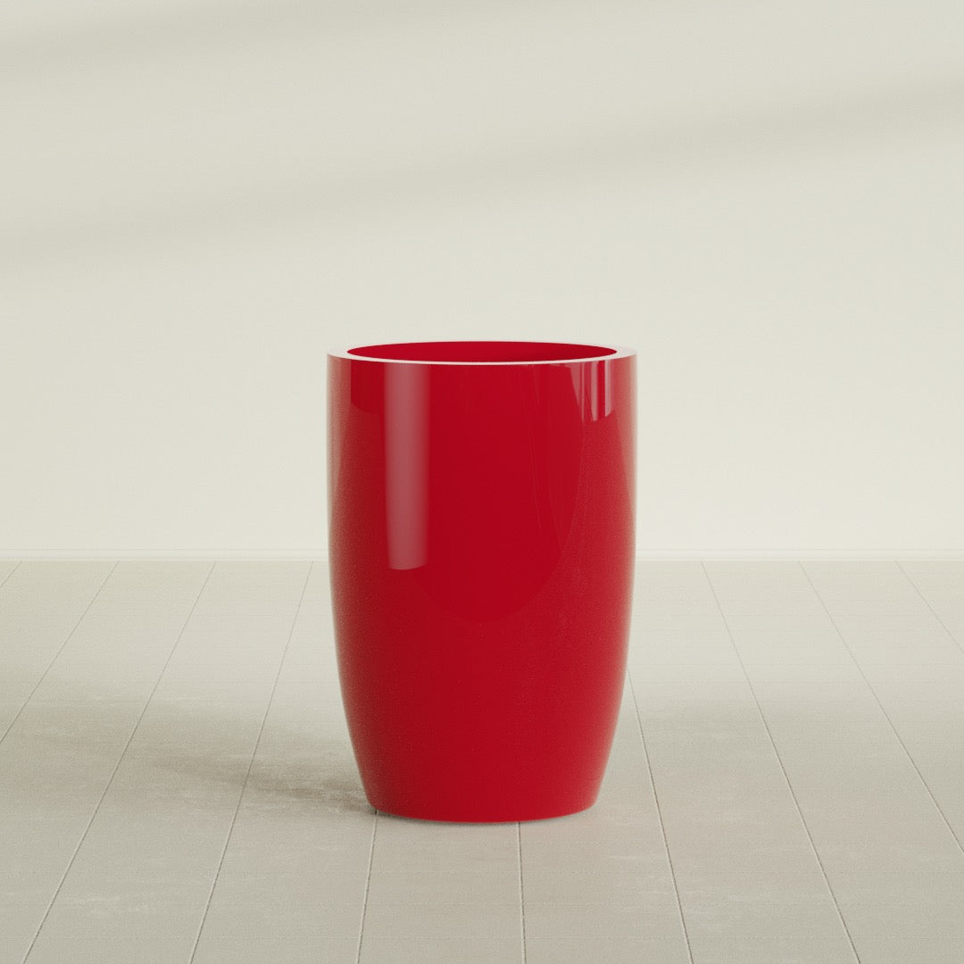 Lisbon Large Round Fiberglass Planter - 24 in x 24 in x 36 in - Gloss Red - Gloss Red,24 in x 24 in x 36 in