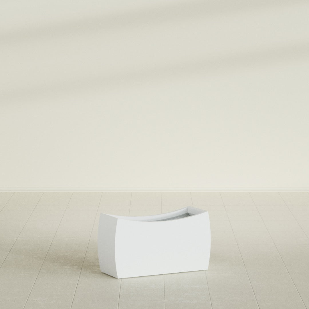 Seoul Large Curved Abstract Fiberglass Planter - 32 in x 12 in x 18 in - Matte White - Matte White,32 in x 12 in x 18 in