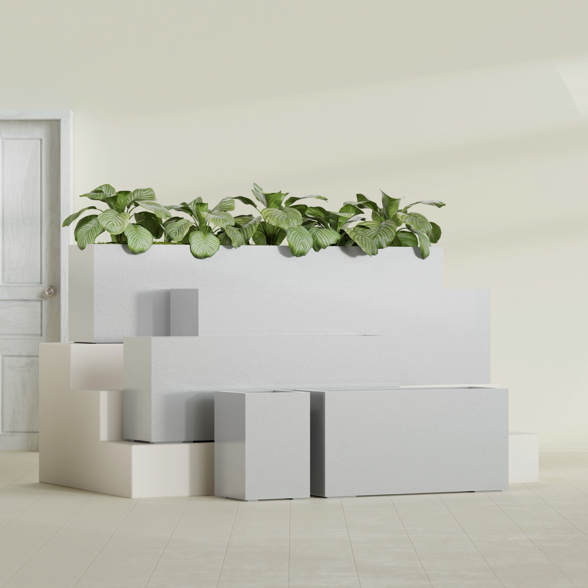 Miami Extra Large Narrow Rectangle Fiberglass Planter - 72 in x 12 in x 18 in - Metallic Silver - Metallic Silver,72 in x 12 in x 18 in