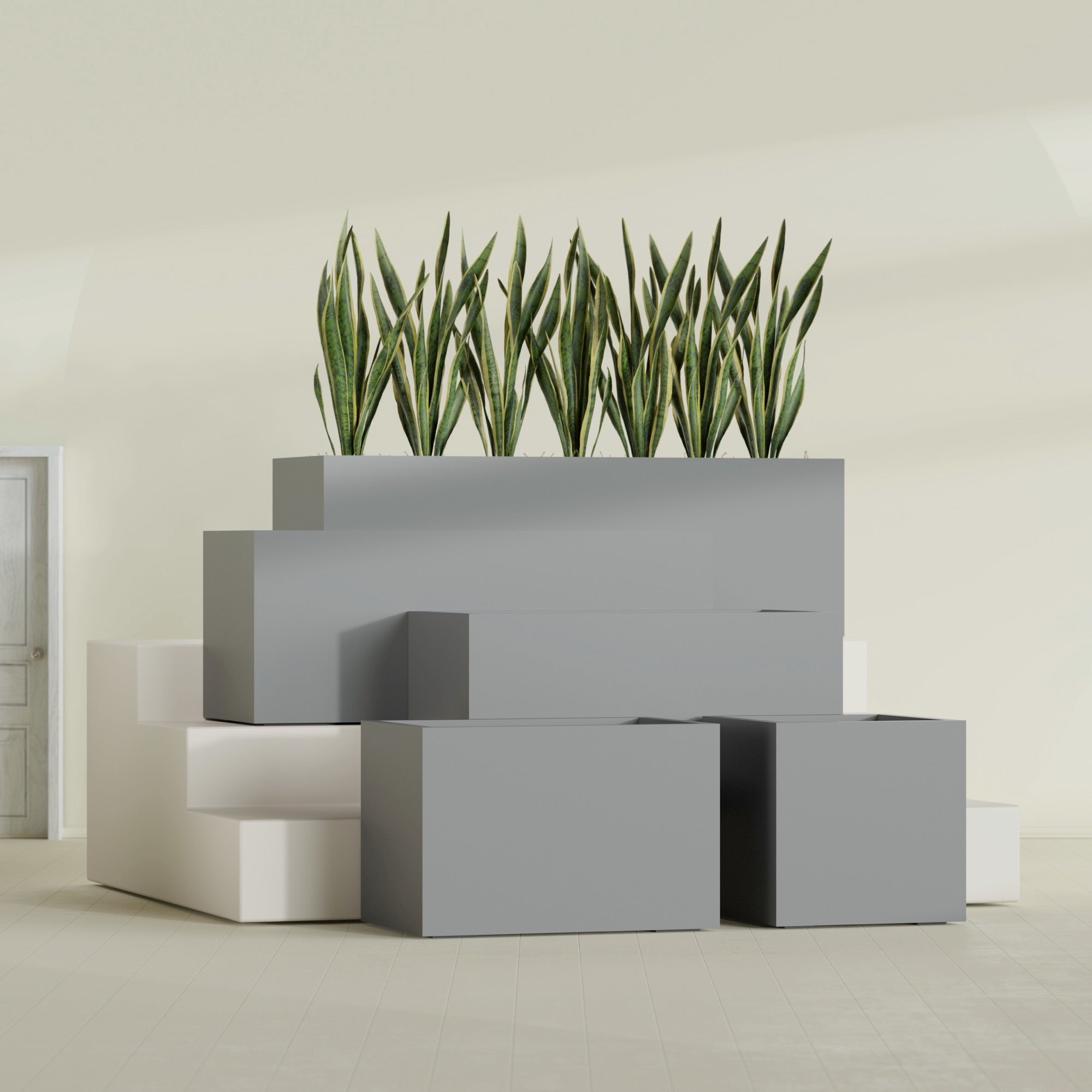 Granada Extra Large Long Rectangle Fiberglass Planter - 48 in x 24 in x 24 in - Metallic Gunmetal - Metallic Gunmetal,48 in x 24 in x 24 in