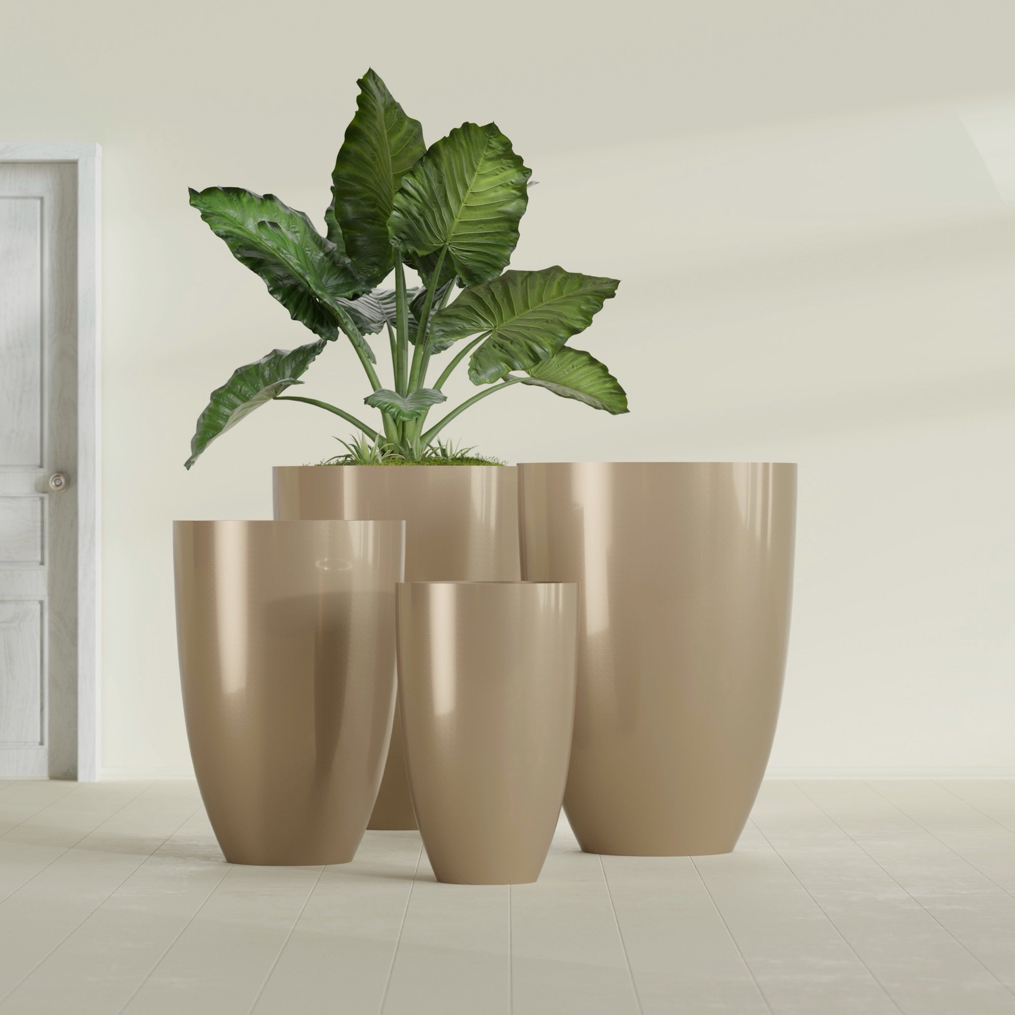 Brannan Medium Round Fiberglass Planter - 18 in x 18 in x 29 in - Metallic Gold - Metallic Gold,18 in x 18 in x 29 in