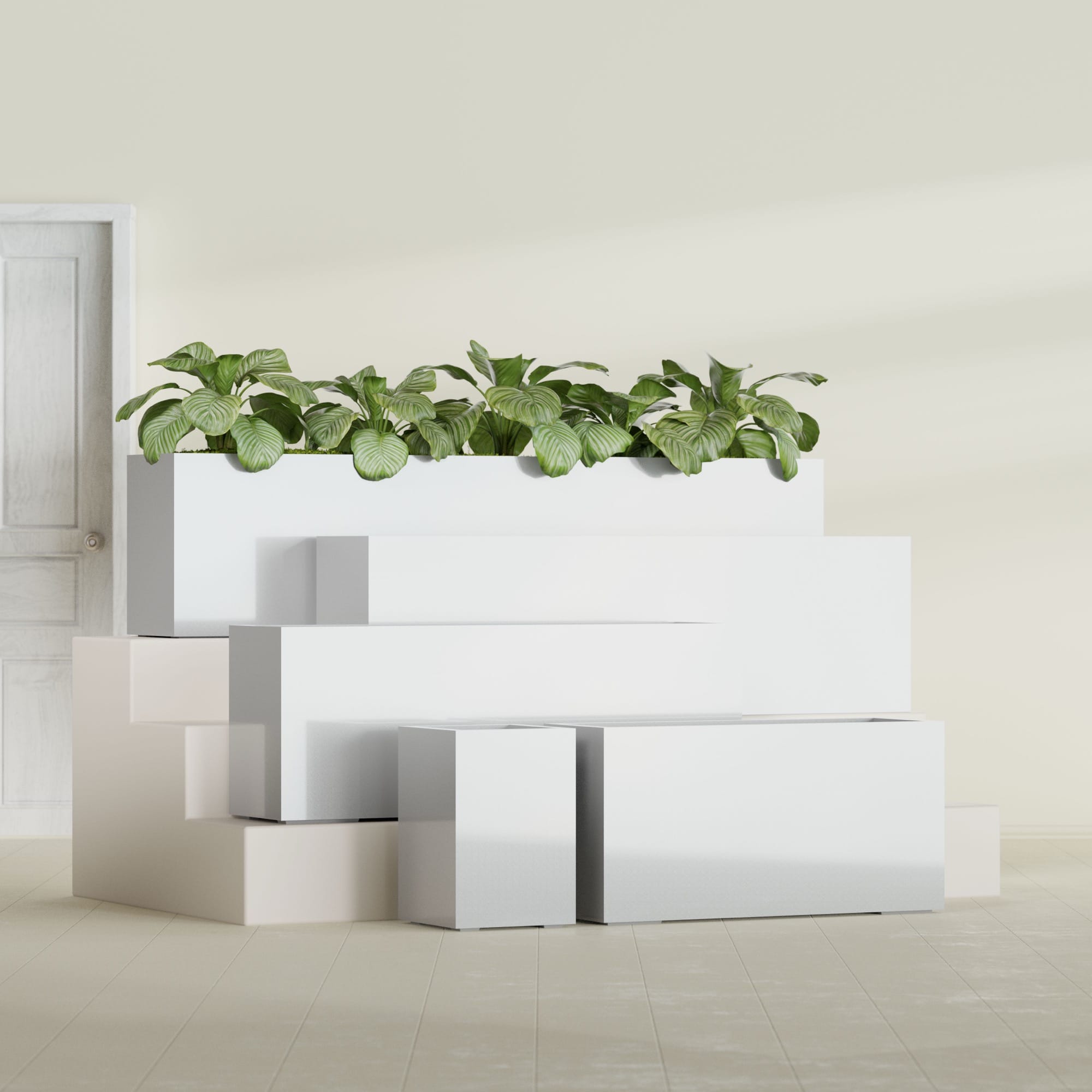 Miami Large Narrow Rectangle Fiberglass Planter - 36 in x 12 in x 18 in - Metallic Silver - Metallic Silver,36 in x 12 in x 18 in