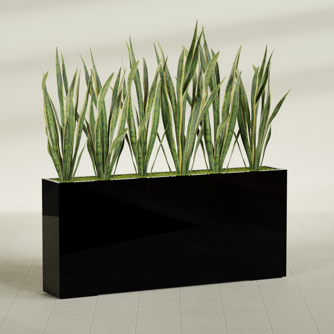 Delray Extra Large Long Rectangle Fiberglass Planter - 72 in x 12 in x 32 in - Gloss Black - Gloss Black,72 in x 12 in x 32 in