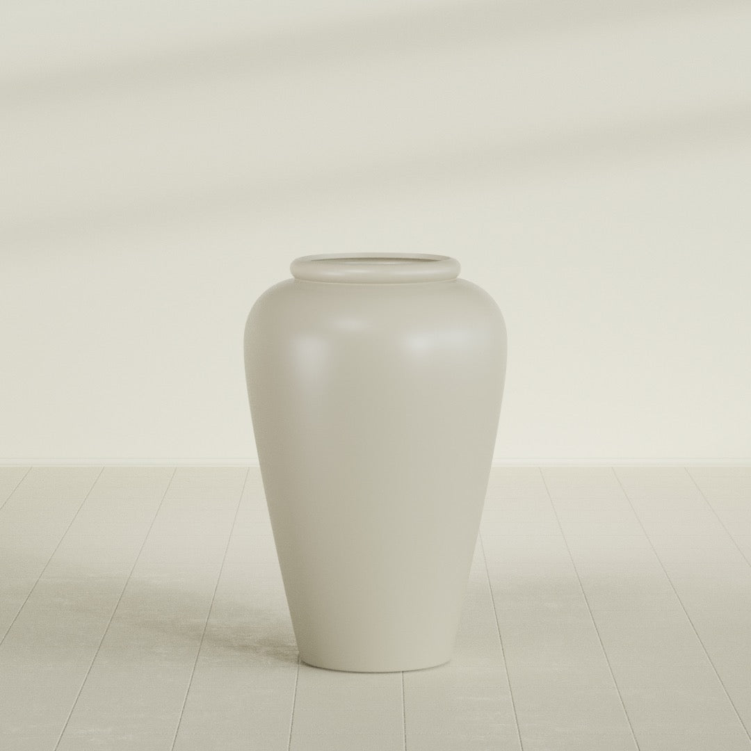 Bara Jar Large Round Fiberglass Planter - 24 in x 24 in x 37 in - Satin Beige - Satin Beige,24 in x 24 in x 37 in