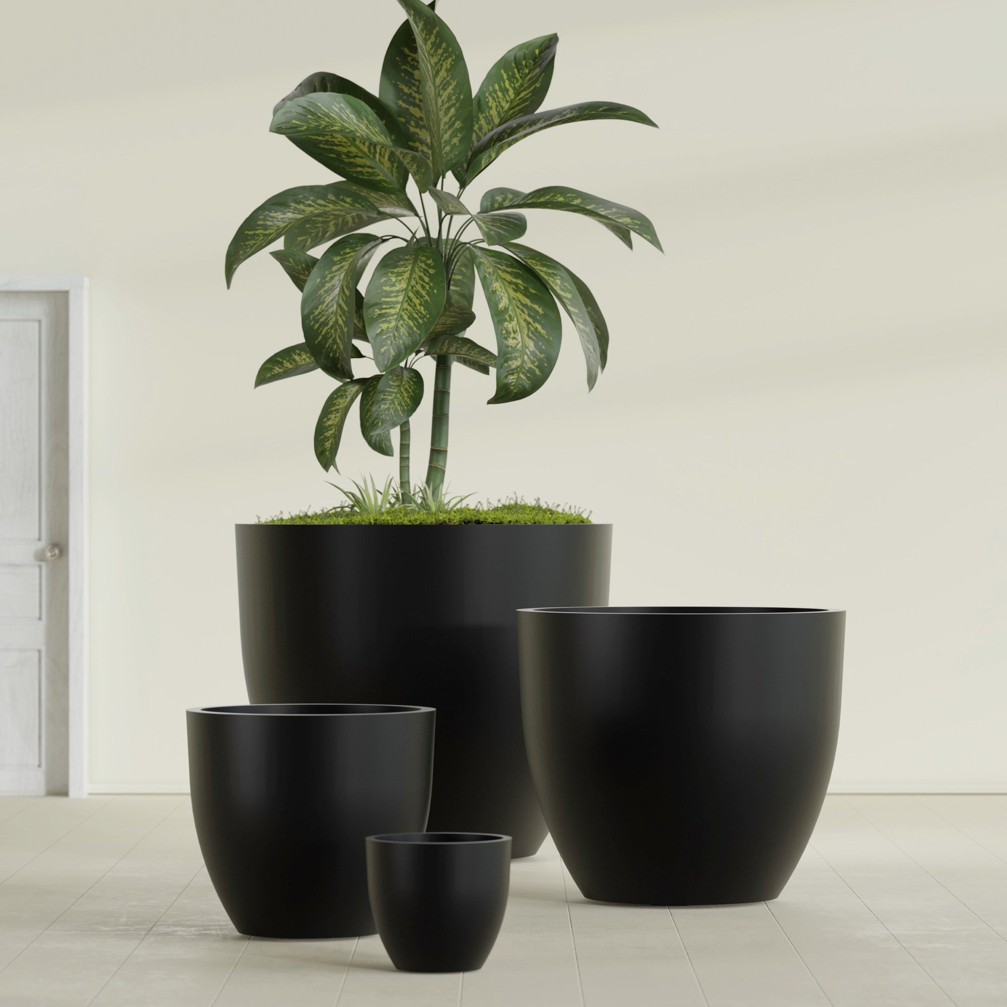 Wannsee Extra Large Round Fiberglass Planter - 50 in x 50 in x 44 in - Matte Black - Matte Black,50 in x 50 in x 44 in