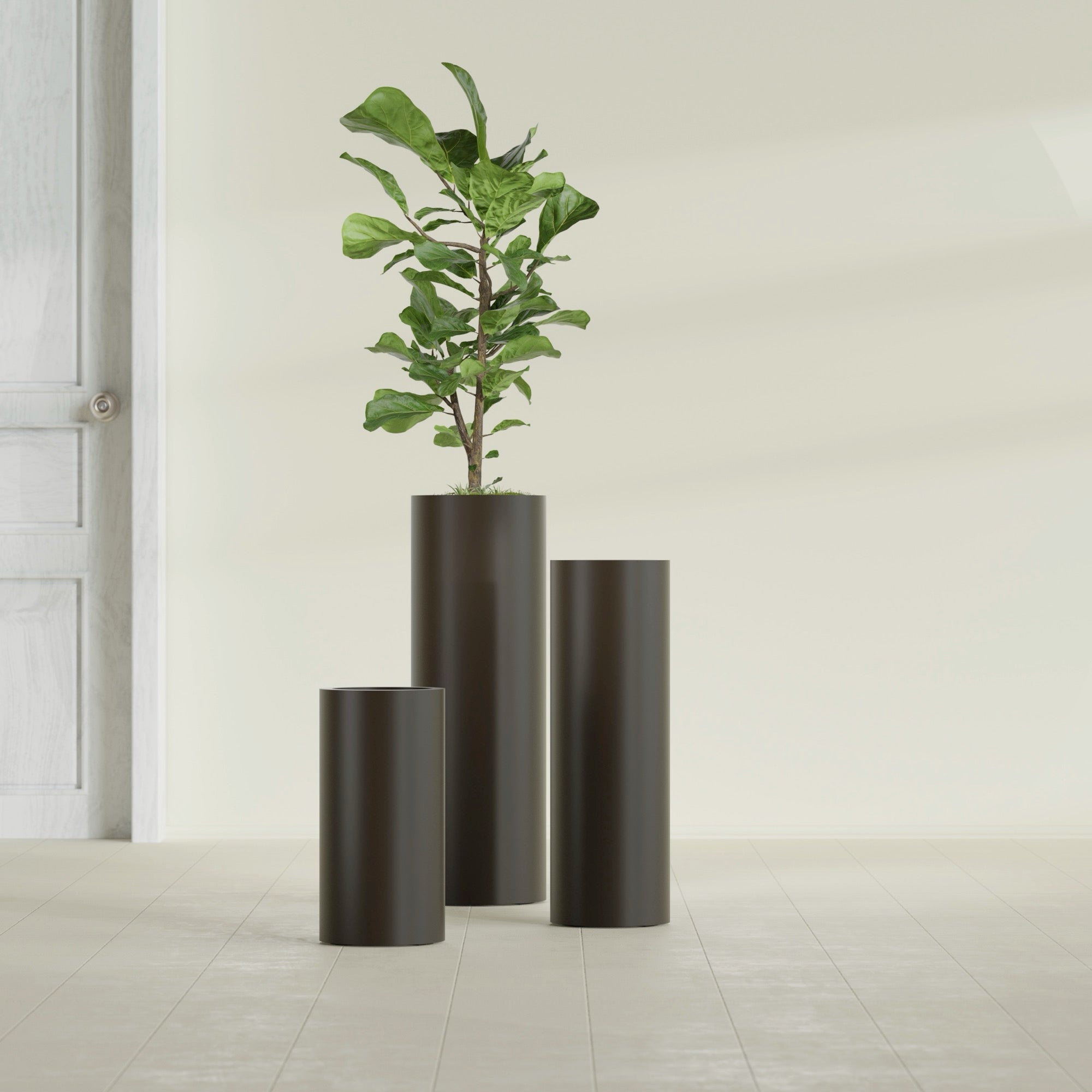 Corry Large Tall Cylinder Fiberglass Planter - 12 in x 12 in x 36 in - Matte Brown - Matte Brown,30 in x 30 in x 32 in