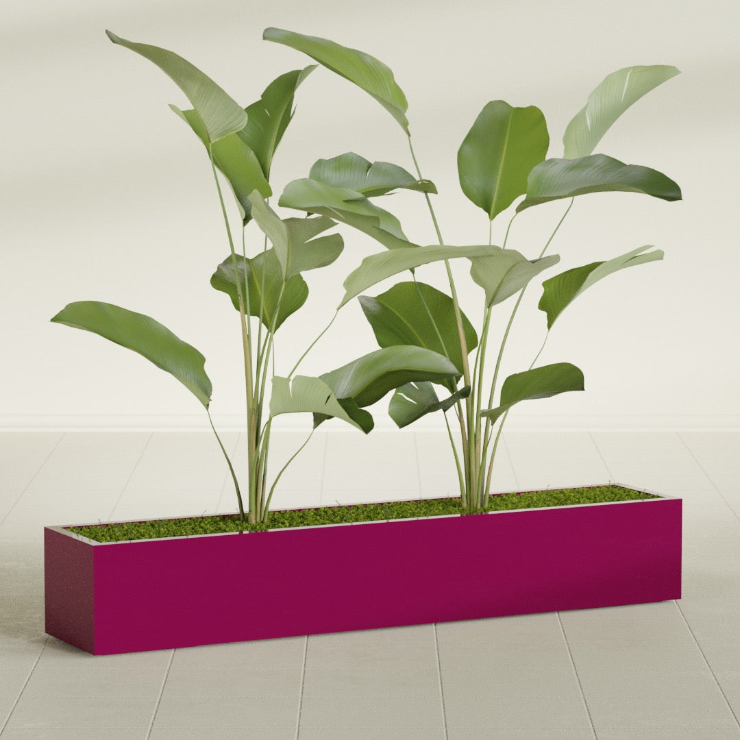 Cuba Extra Large Long Rectangle Fiberglass Planter - 72 in x 14 in x 12 in - Gloss Eggplant - Gloss Eggplant,72 in x 14 in x 12 in
