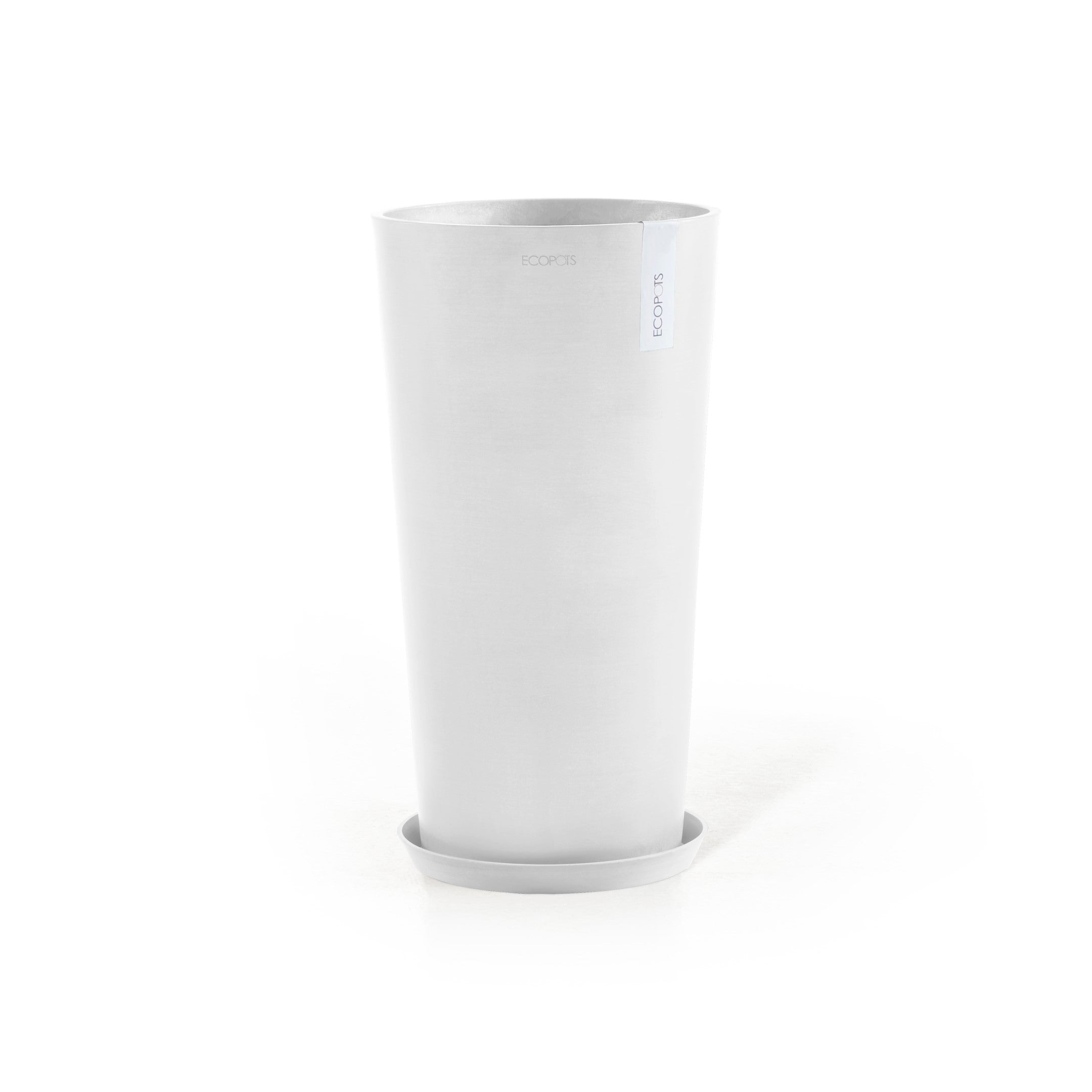 Amsterdam Mid High Medium Round Planter - 13.5 in x 13.5 in x 26 in - Planter + Saucer - Pure White - Pure White,13.5 in x 13.5 in x 26 in,Planter + Saucer