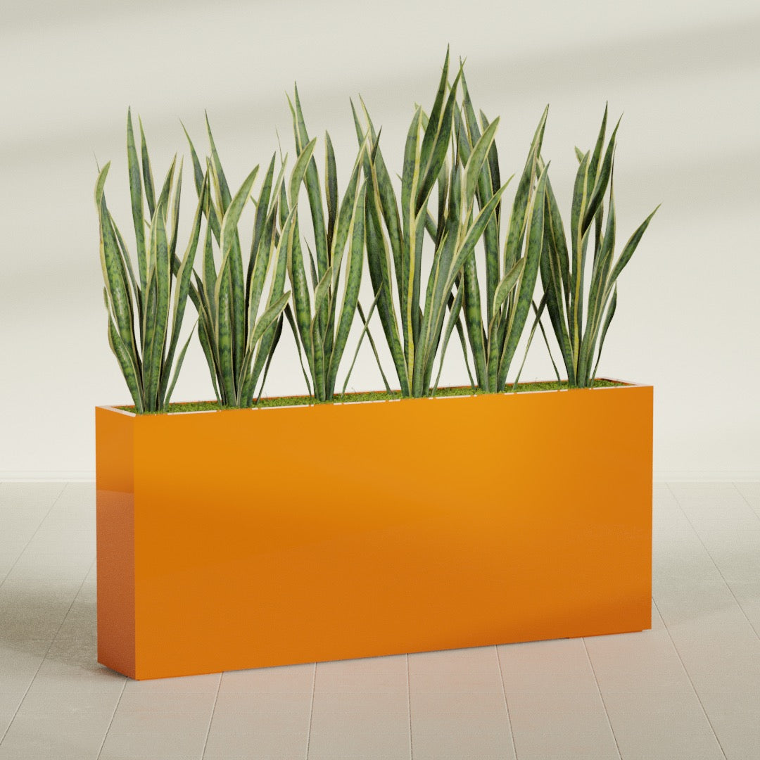Delray Extra Large Long Rectangle Fiberglass Planter - 72 in x 12 in x 32 in - Gloss Tangerine - Gloss Tangerine,72 in x 12 in x 32 in