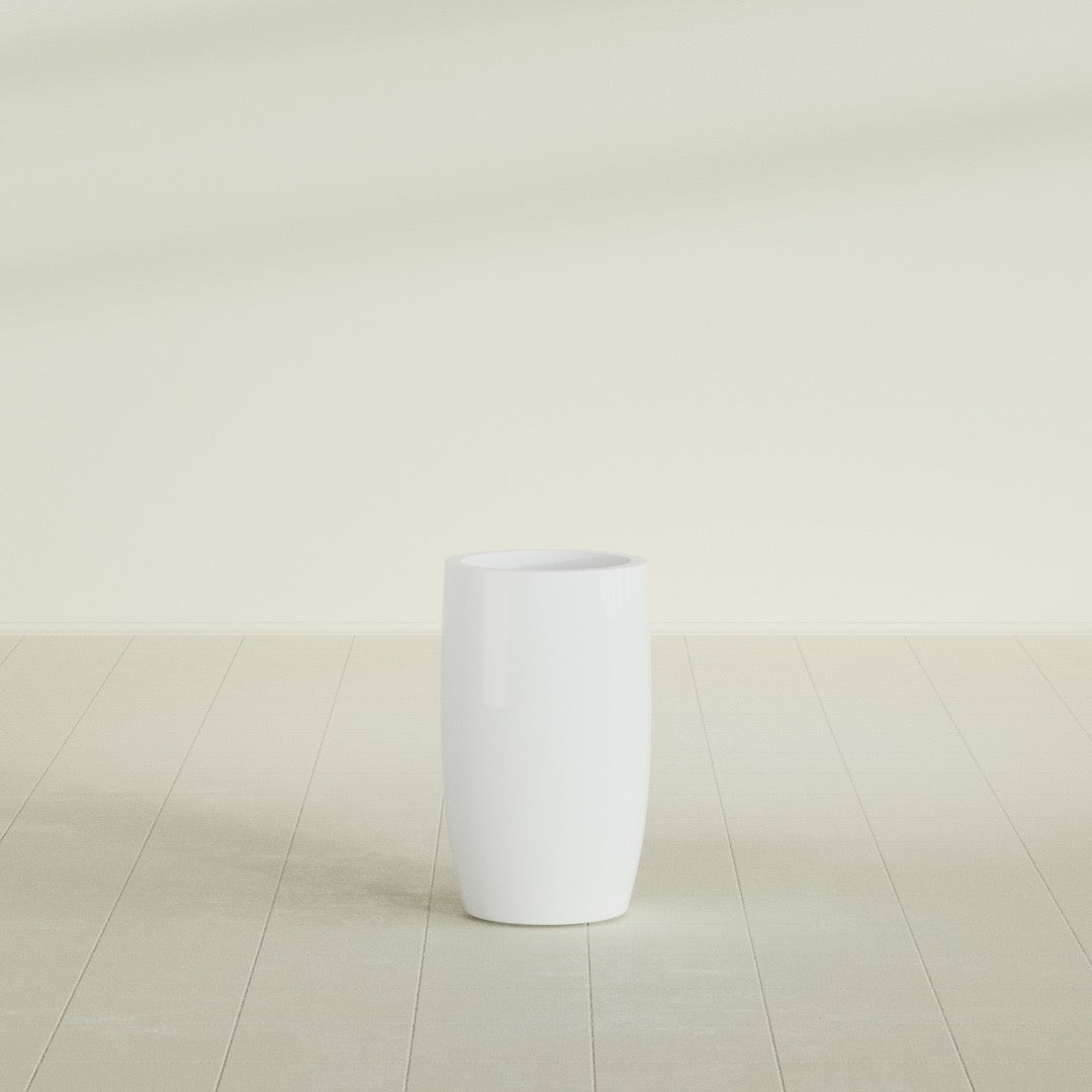 Lisbon Medium Round Fiberglass Planter - 14 in x 14 in x 25 in - Matte White - Matte White,14 in x 14 in x 25 in