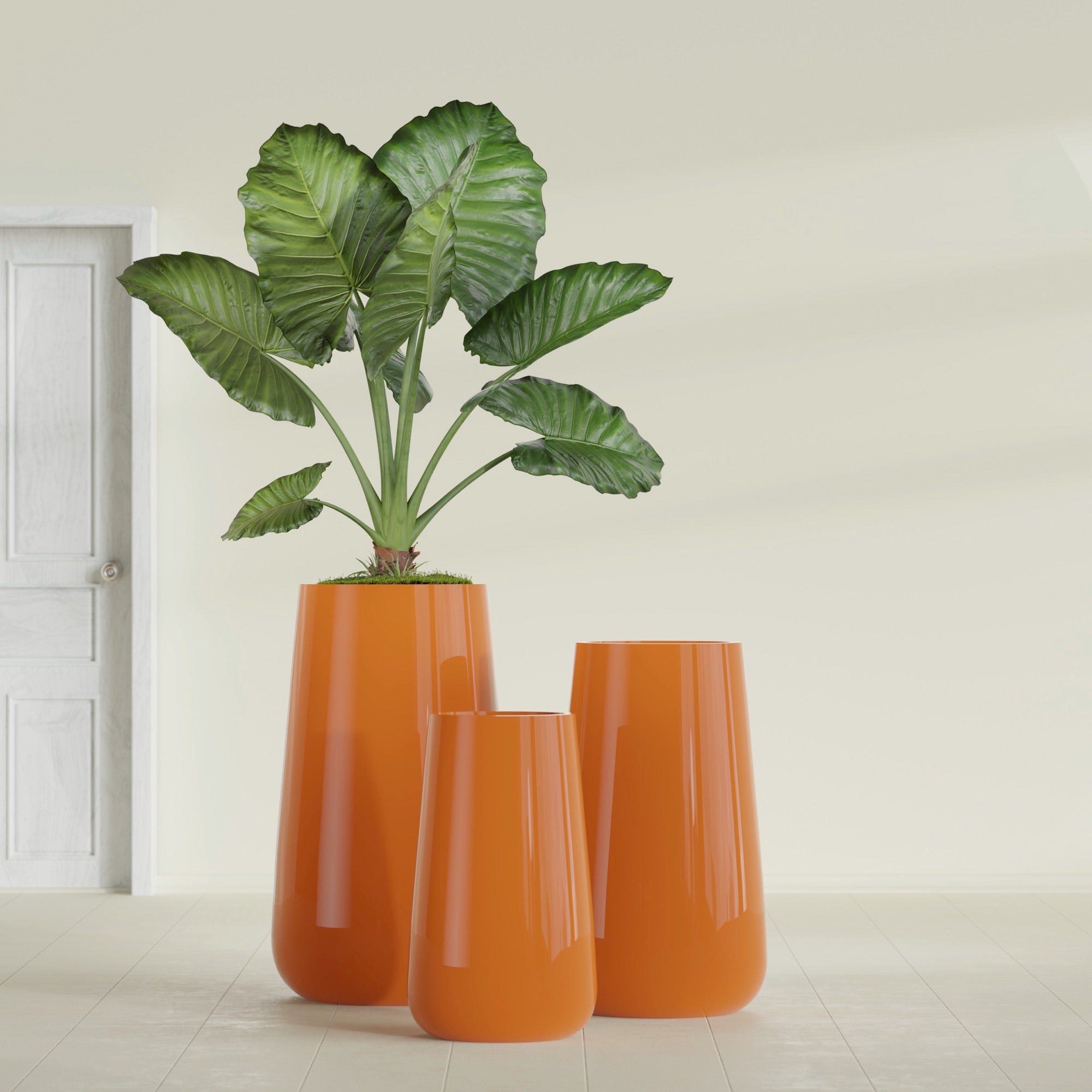Saigon Large Tapered Round Planter - 16 in x 21 in x 36 in - Gloss Tangerine - Gloss Tangerine,16.4 in x 20.7 in x 36 in