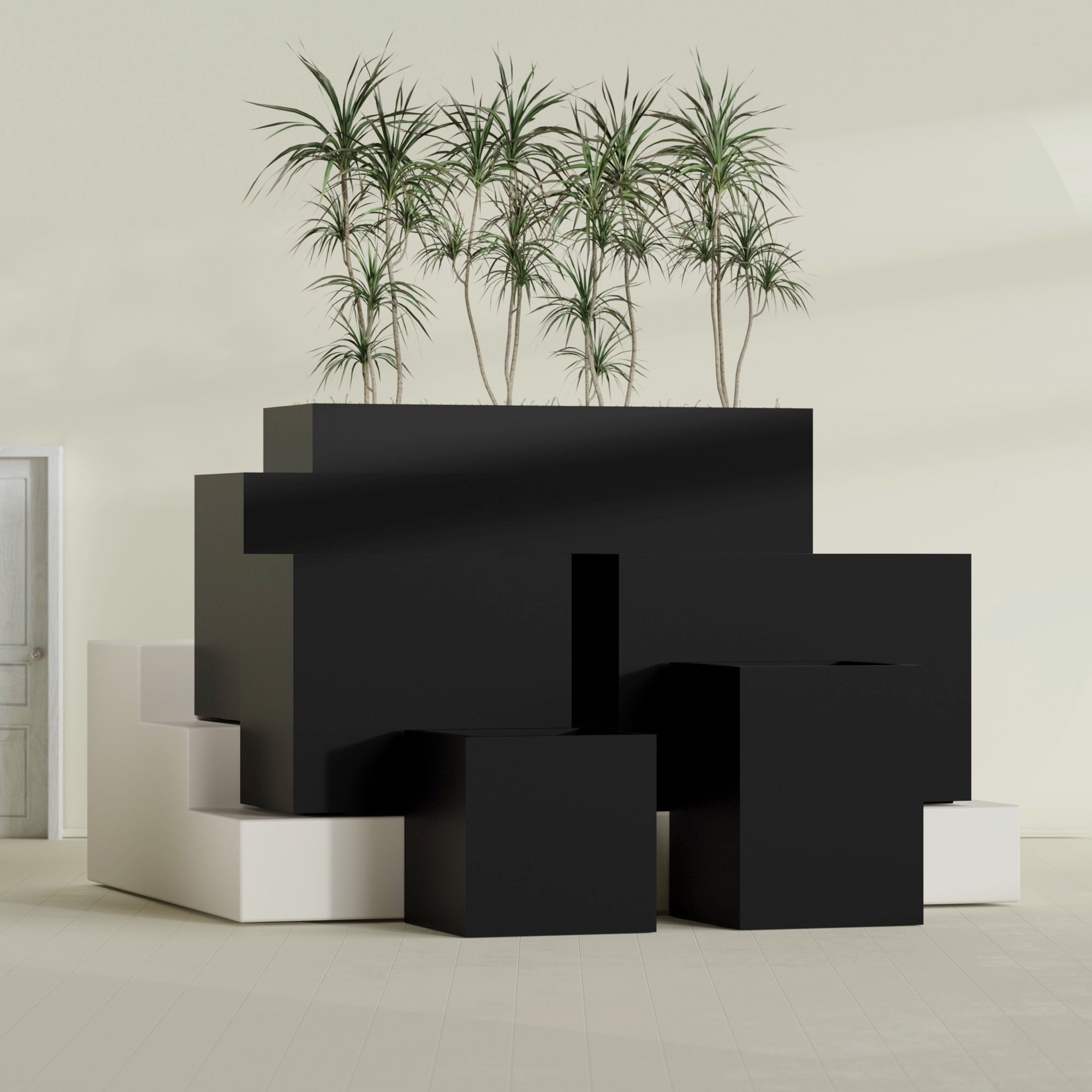 Brisbane Large Rectangle Fiberglass Planter - 24 in x 24 in x 32 in - Matte Black - Matte Black,24 in x 24 in x 32 in