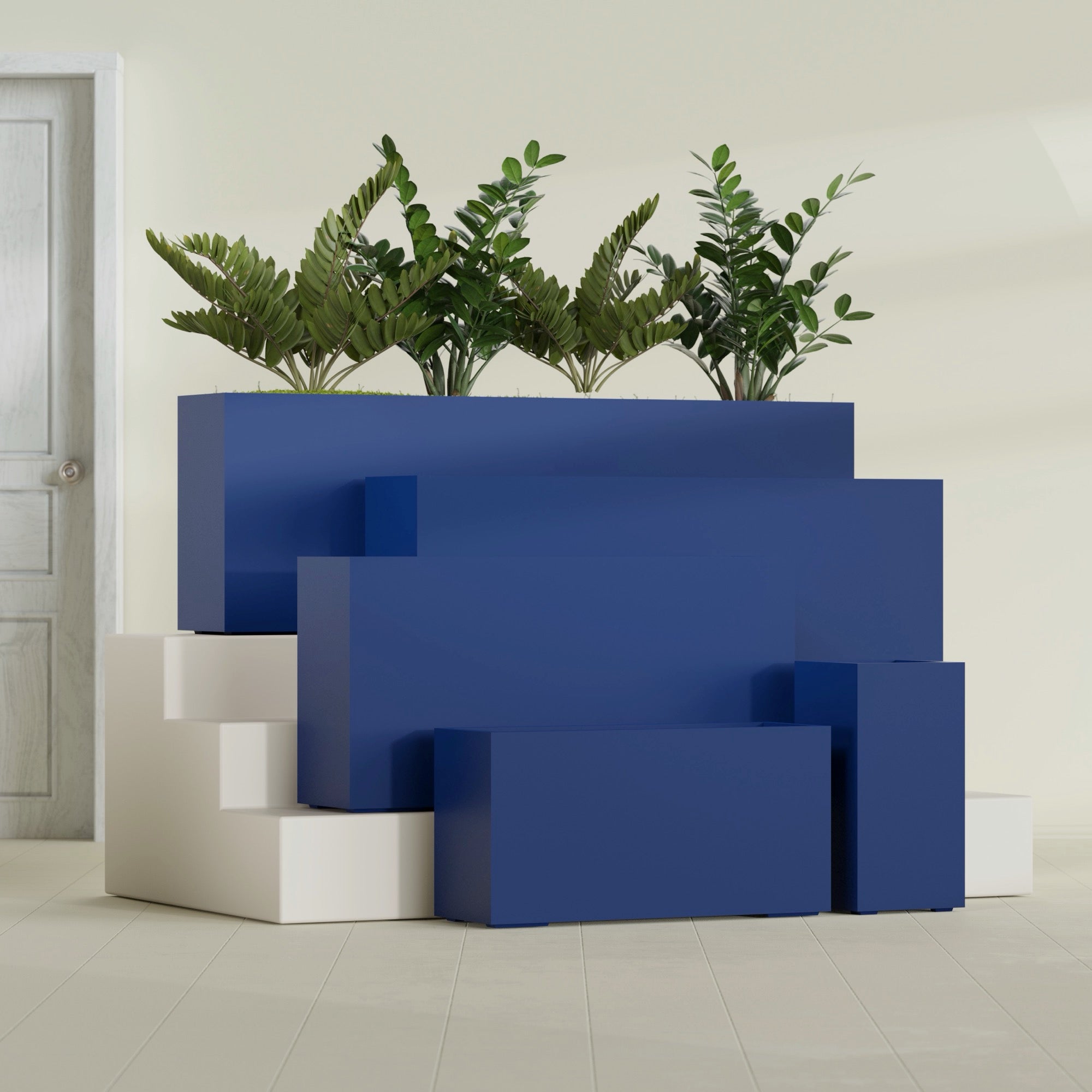 Hollywood Large Narrow Rectangle Fiberglass Planter - 36 in x 12 in x 24 in - Matte Cobalt Blue - Matte Cobalt Blue,36 in x 12 in x 24 in