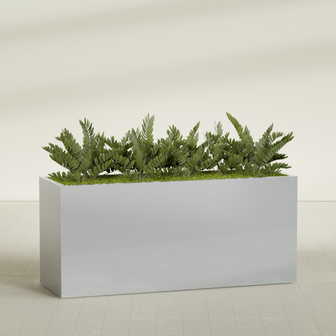 Brisbane Extra Large Long Rectangle Fiberglass Planter - 72 in x 24 in x 32 in - Metallic Silver - Metallic Silver,72 in x 24 in x 32 in
