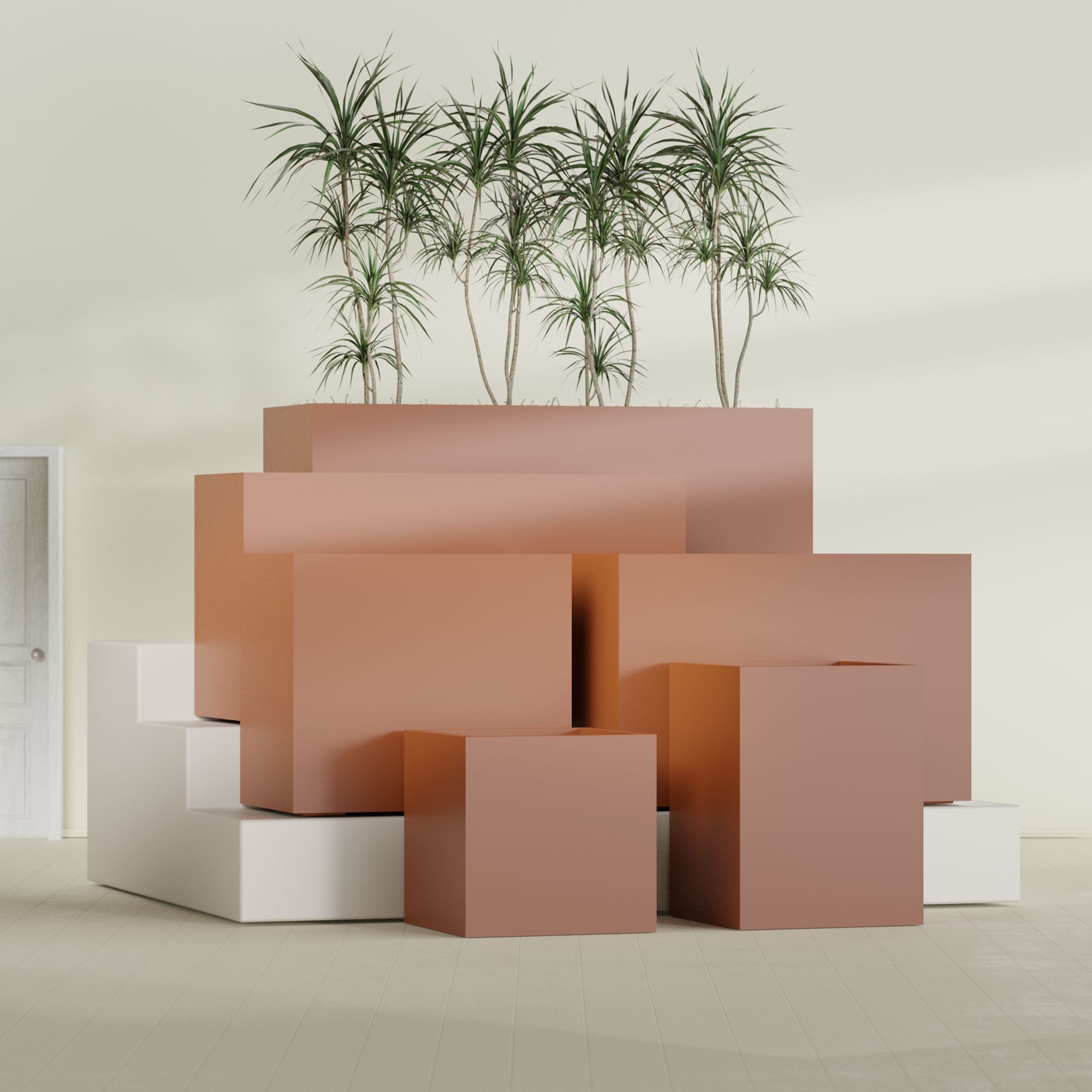 Brisbane Large Rectangle Fiberglass Planter - 24 in x 24 in x 32 in - Matte Terracotta - Matte Terracotta,24 in x 24 in x 32 in