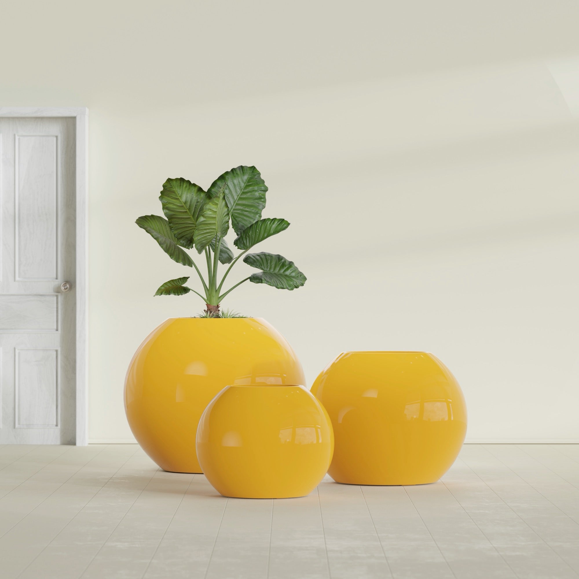 Globe Medium Sphere Fiberglass Planter - 24 in x 24 in x 19 in - Gloss Saffron - Gloss Saffron,24 in x 24 in x 20 in