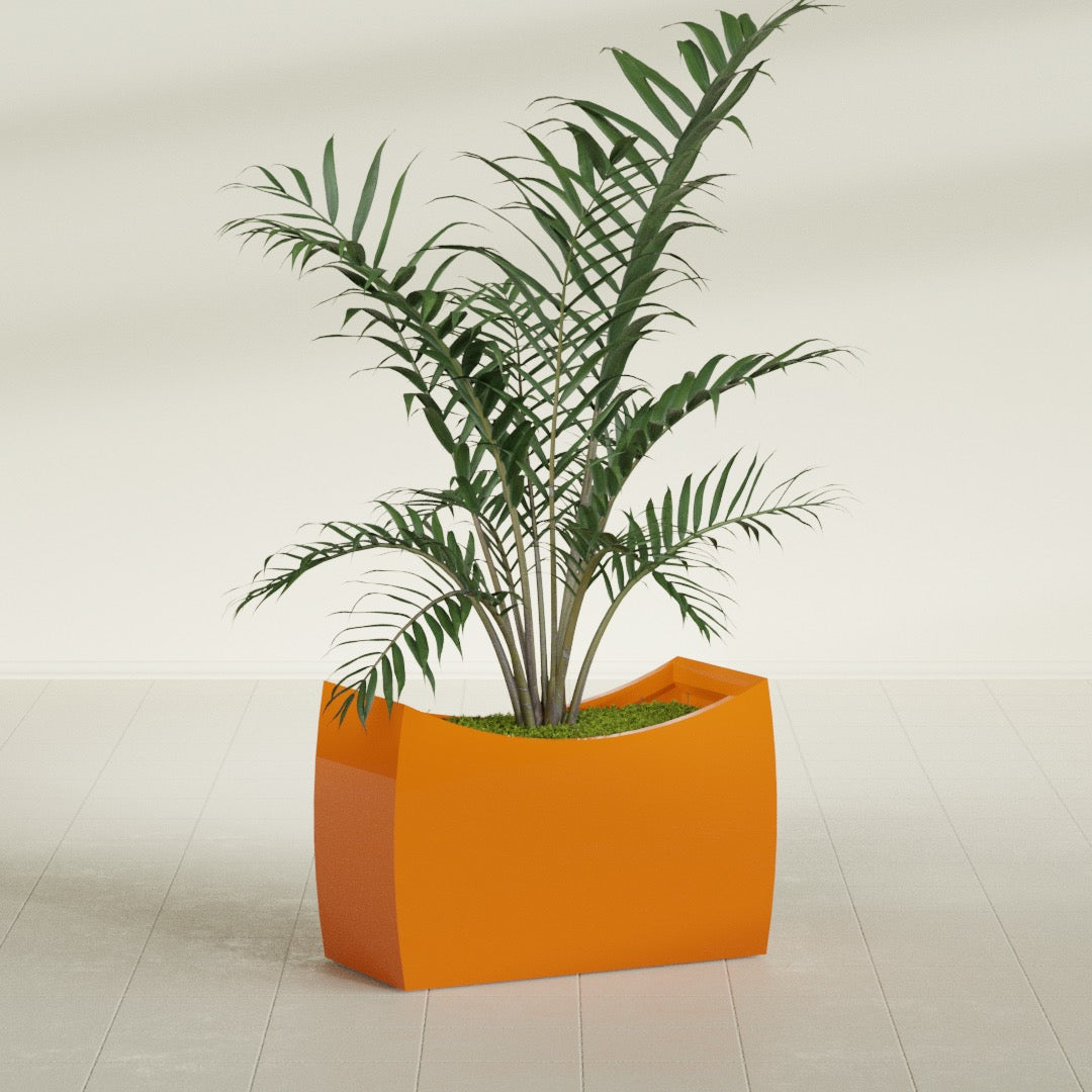 Seoul Large Curved Abstract Fiberglass Planter - 36 in x 16 in x 24 in - Gloss Tangerine - Gloss Tangerine,36 in x 16 in x 24 in
