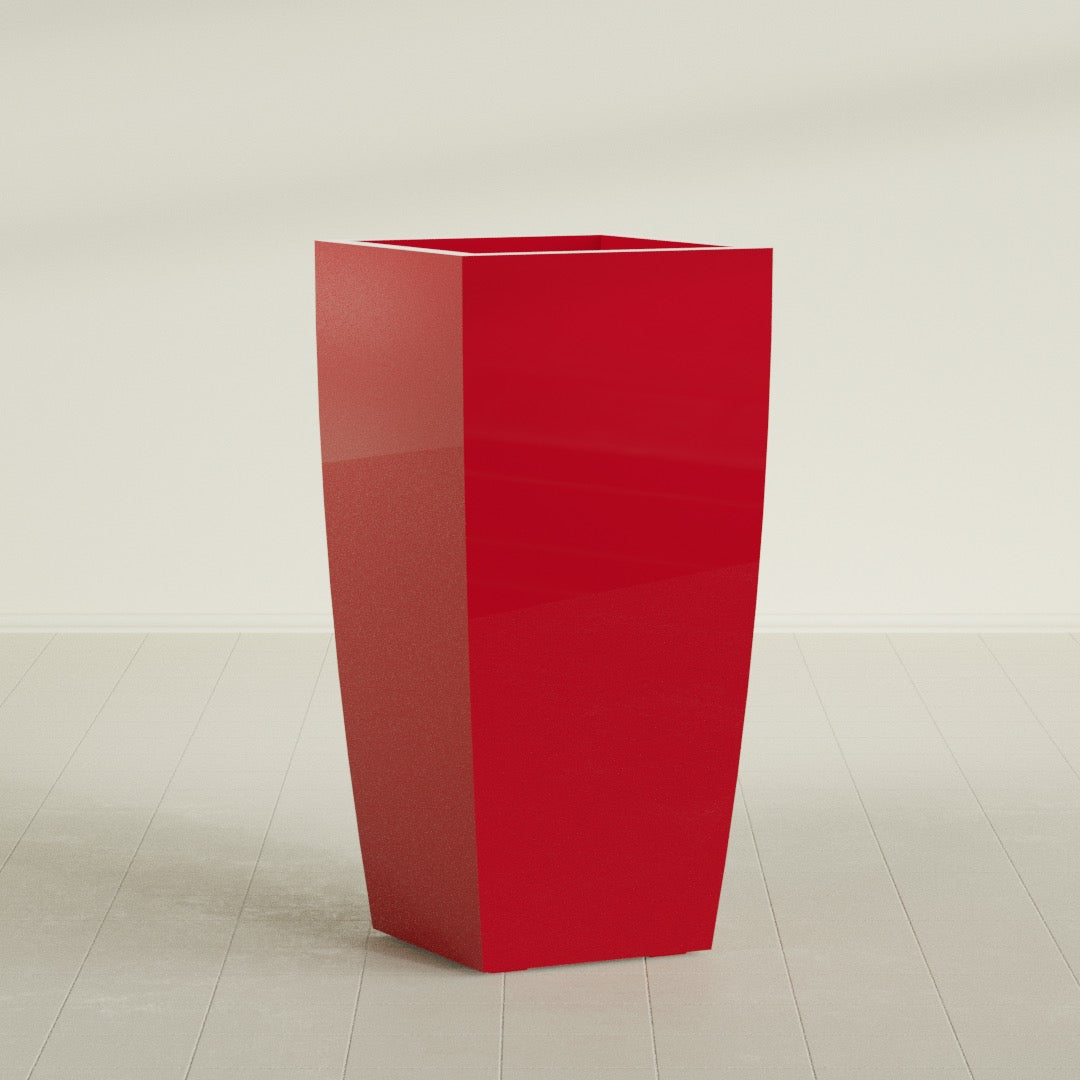 Toulan Extra Large Tall Tapered Square Fiberglass Planter - 23 in x 23 in x 48 in - Gloss Red - Gloss Red,23 in x 23 in x 48 in