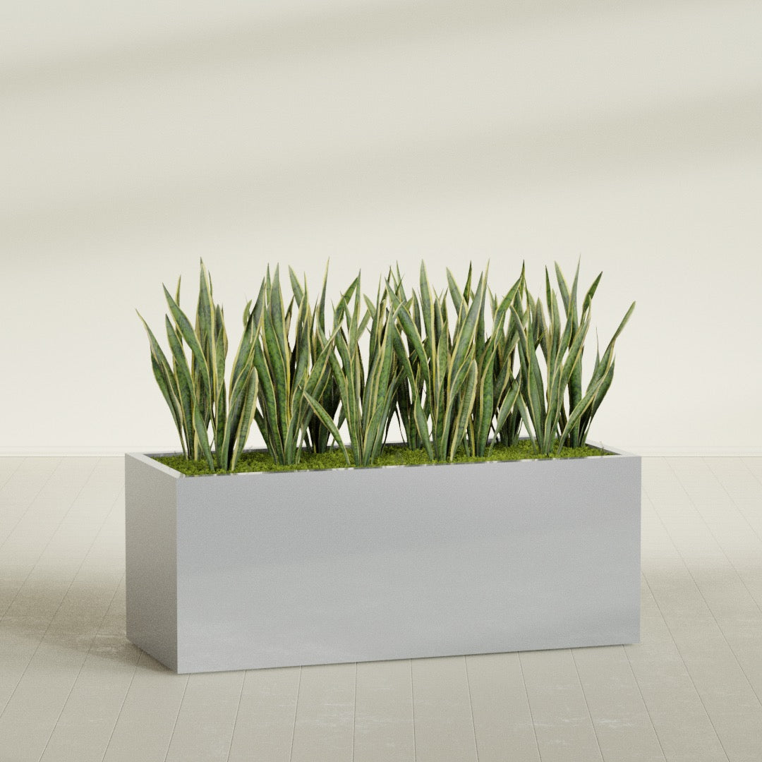 Granada Extra Large Long Rectangle Fiberglass Planter - 60 in x 24 in x 24 in - Metallic Silver - Metallic Silver,60 in x 24 in x 24 in