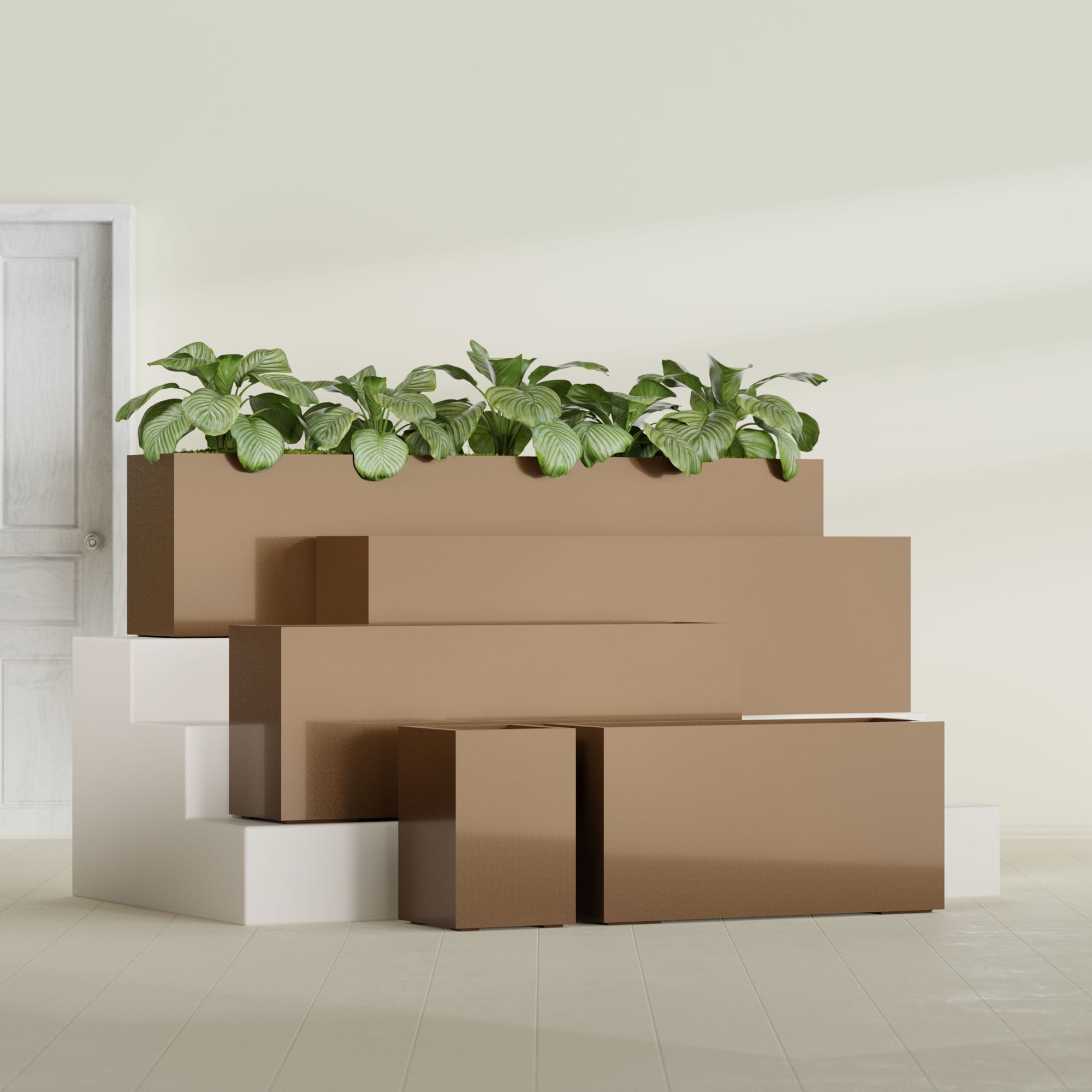 Miami Extra Large Narrow Rectangle Fiberglass Planter - 60 in x 12 in x 18 in - Metallic Bronze - Metallic Bronze,60 in x 12 in x 18 in