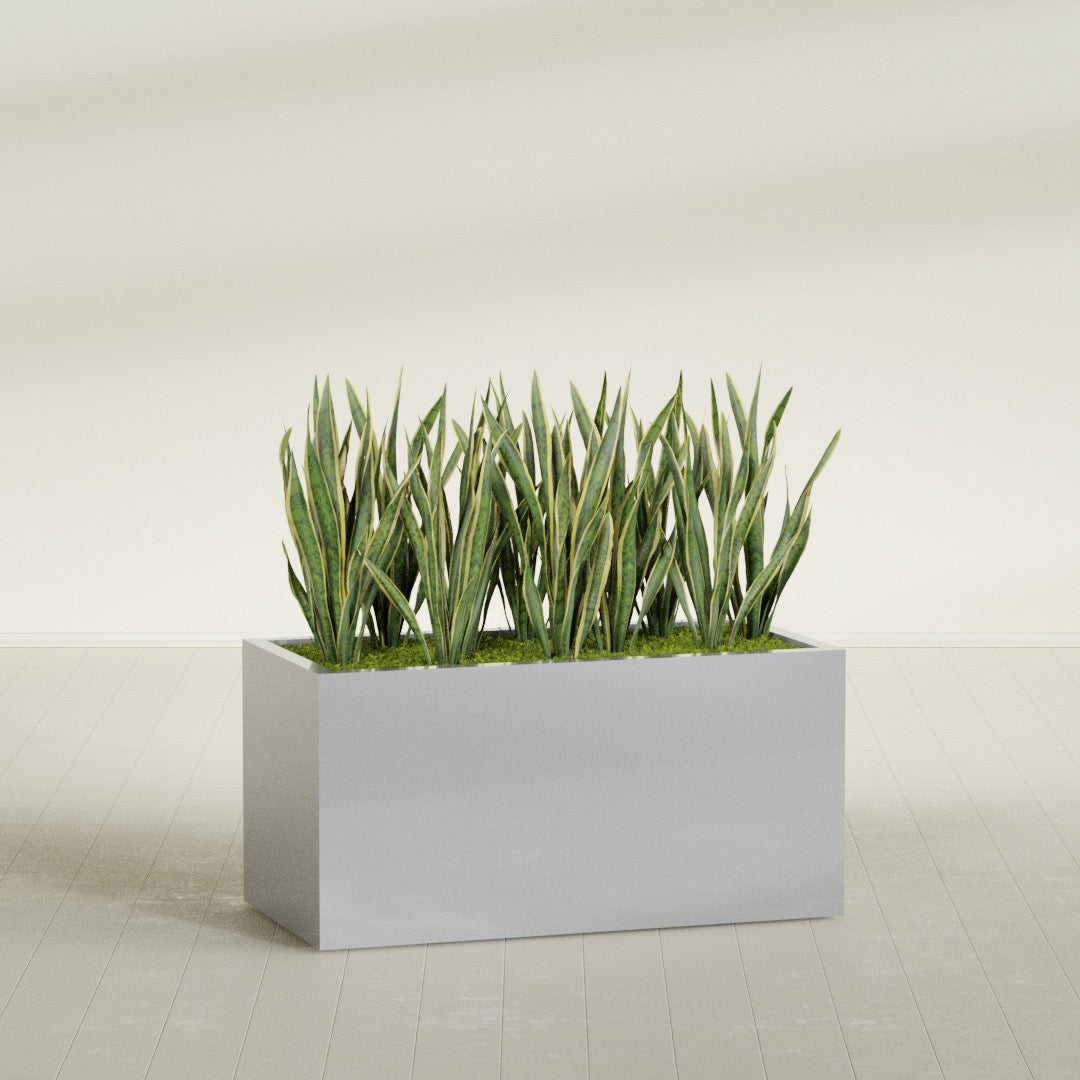 Granada Extra Large Long Rectangle Fiberglass Planter - 48 in x 24 in x 24 in - Metallic Silver - Metallic Silver,48 in x 24 in x 24 in