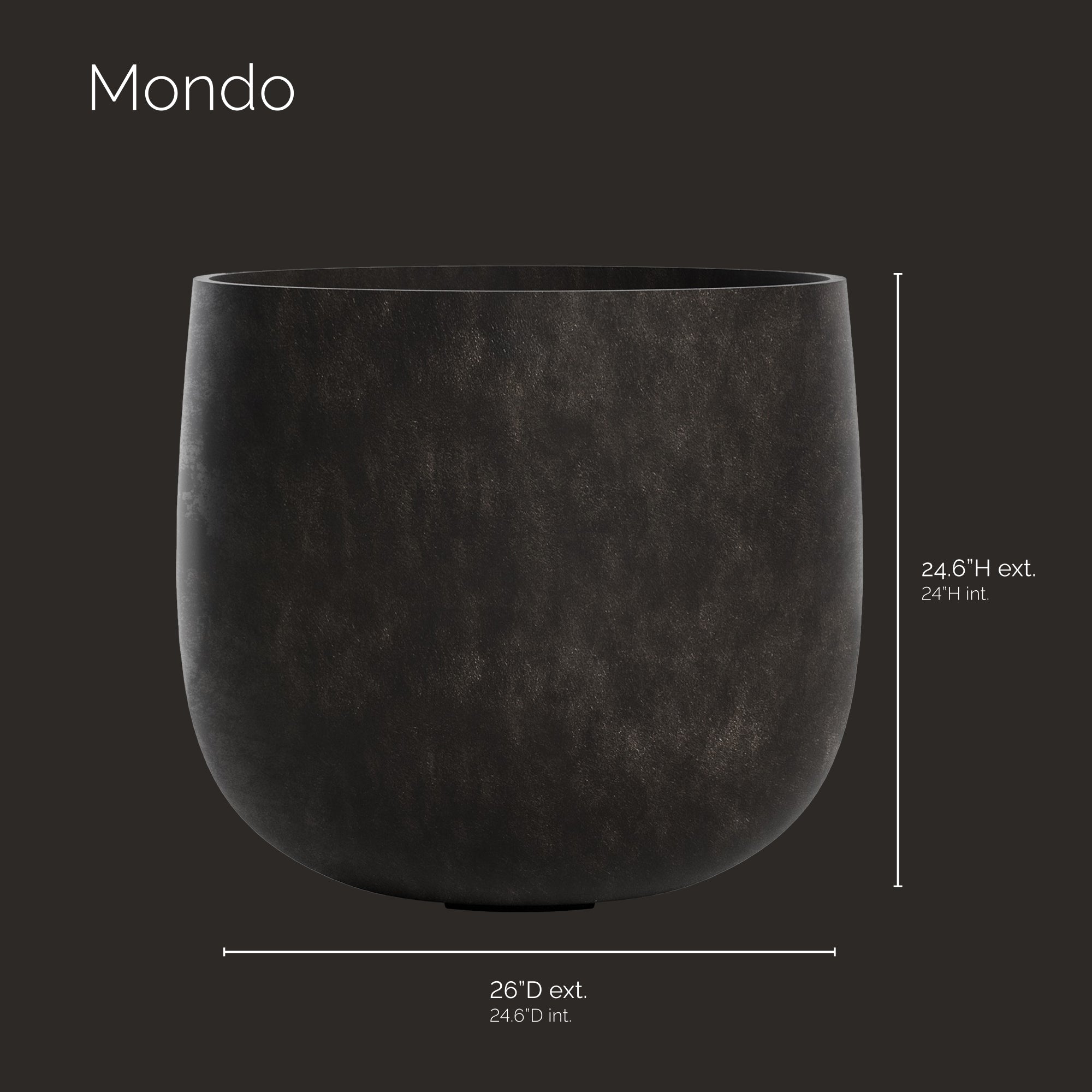 Mondo Large Planter – Brown Stone Finish – Fiberglass Indoor/Outdoor and Weather-Resistant Round Planter (26" D x 24" H Exterior, 24.6" D x 24" H Interior) - Brown Stone,26 in x 26 in x 24 in