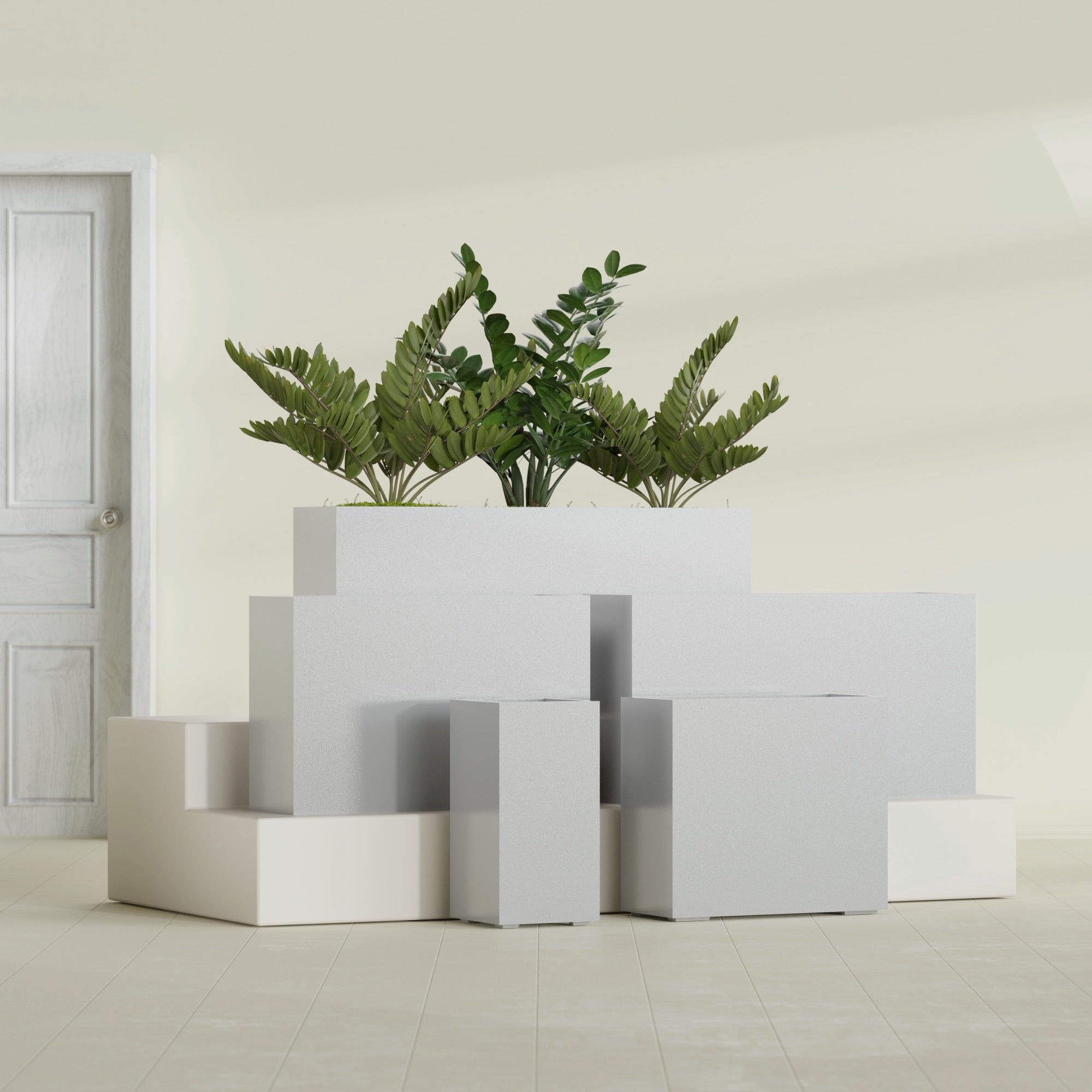 Potsdam Extra Large Long Rectangle Fiberglass Planter - 60 in x 16 in x 32 in - Metallic Silver - Metallic Silver,60 in x 16 in x 32 in